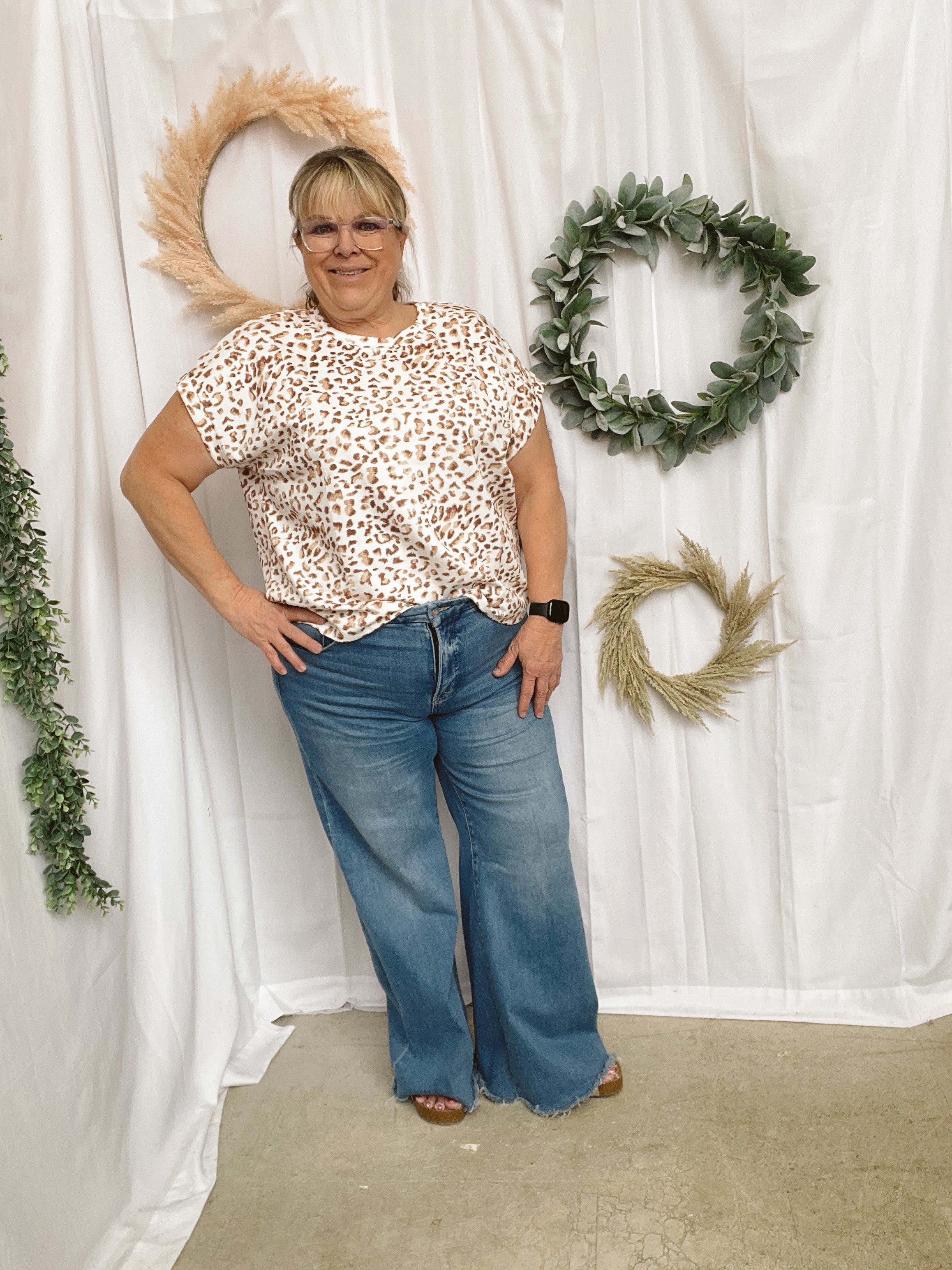 Brown Animal Print Top-Short Sleeve Tops-ENTRO-The Silo Boutique, Women's Fashion Boutique Located in Warren and Grand Forks North Dakota