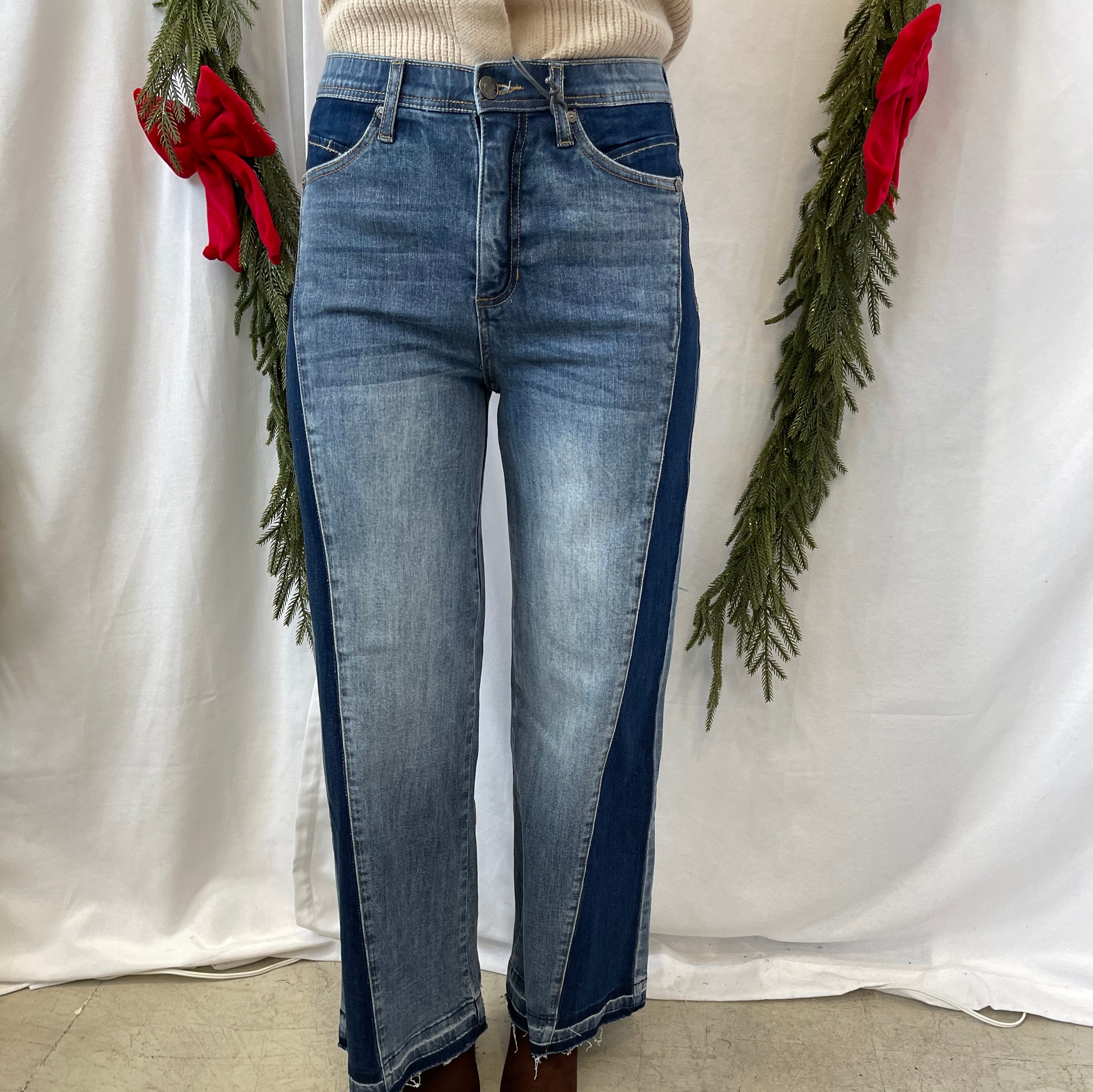 Saige Denim Wide Leg Jeans with Contrast-Jeans-saige-The Silo Boutique, Women's Fashion Boutique Located in Warren and Grand Forks North Dakota
