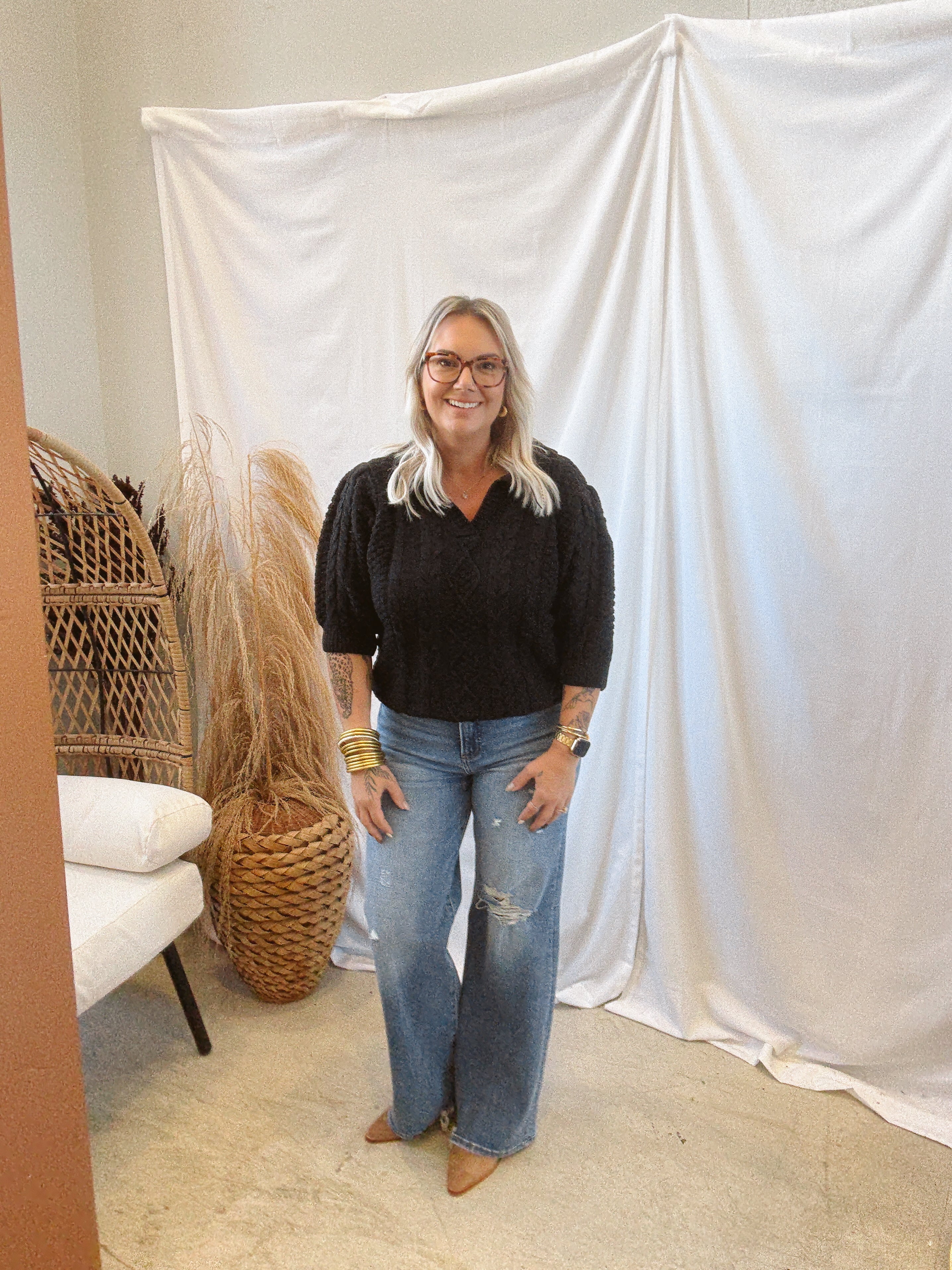 Cable Collared V Neck Sweater-Black-Final Sale-Sweaters-oddi-The Silo Boutique, Women's Fashion Boutique Located in Warren and Grand Forks North Dakota