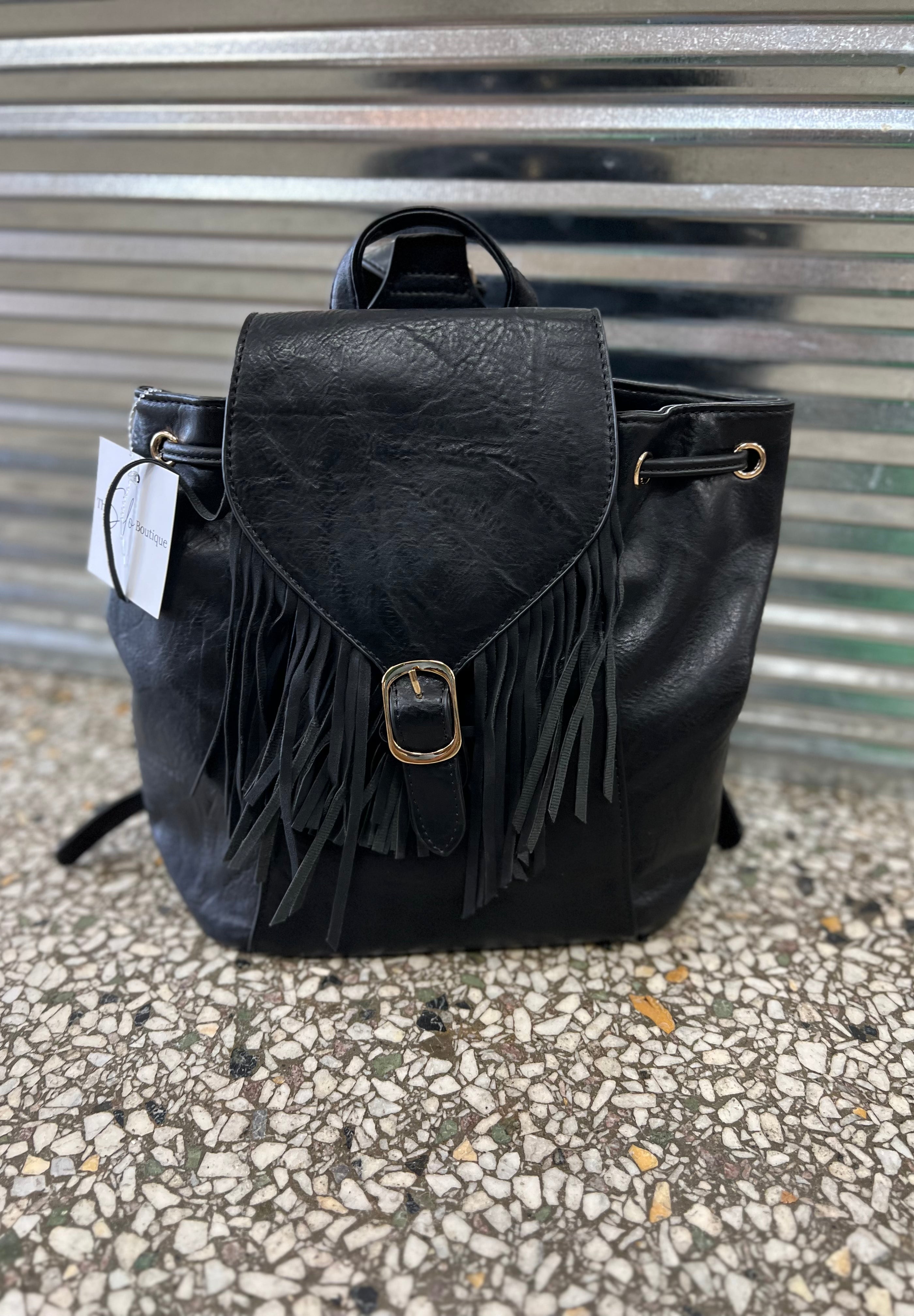 Jen and Co Jewel Bucket Backpack Purse w/ Fringe-Final Sale-Purses-Jen and Co-The Silo Boutique, Women's Fashion Boutique Located in Warren and Grand Forks North Dakota