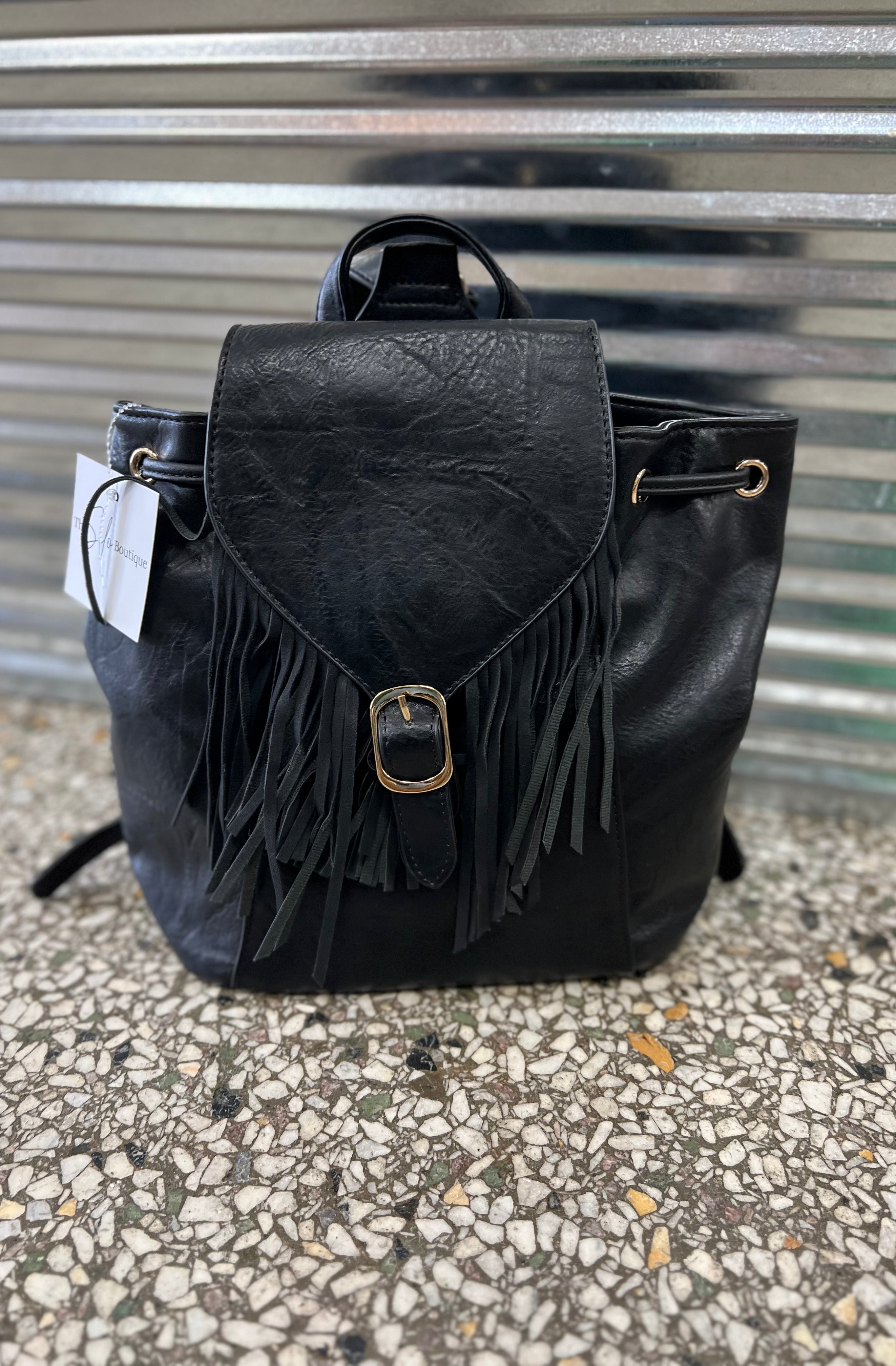 Jen and Co Jewel Bucket Backpack Purse w/ Fringe-Purses-Jen and Co-The Silo Boutique, Women's Fashion Boutique Located in Warren and Grand Forks North Dakota