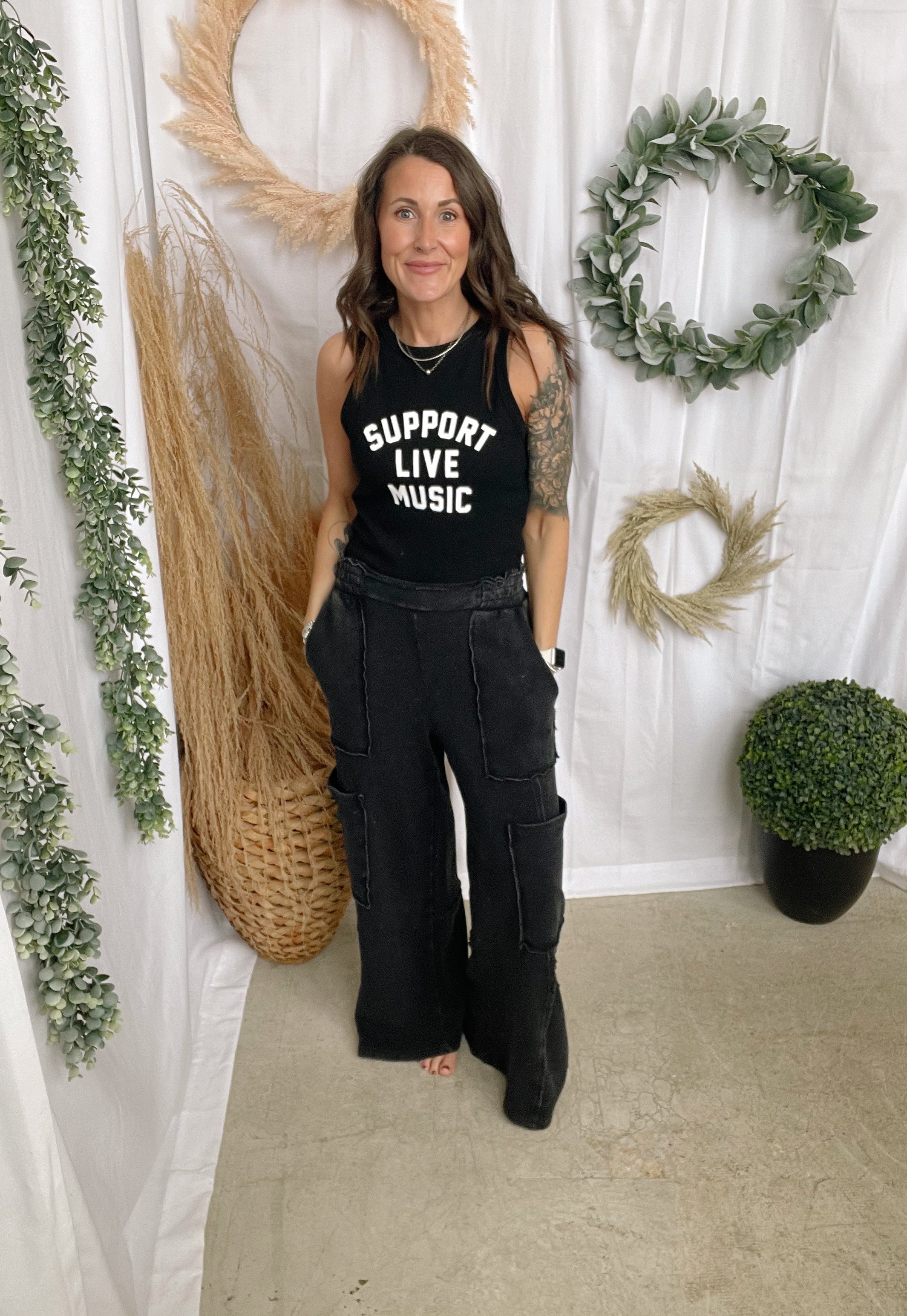 Bella Knit Oversized Cargo Pants-Black-Pants-hyfve-The Silo Boutique, Women's Fashion Boutique Located in Warren and Grand Forks North Dakota