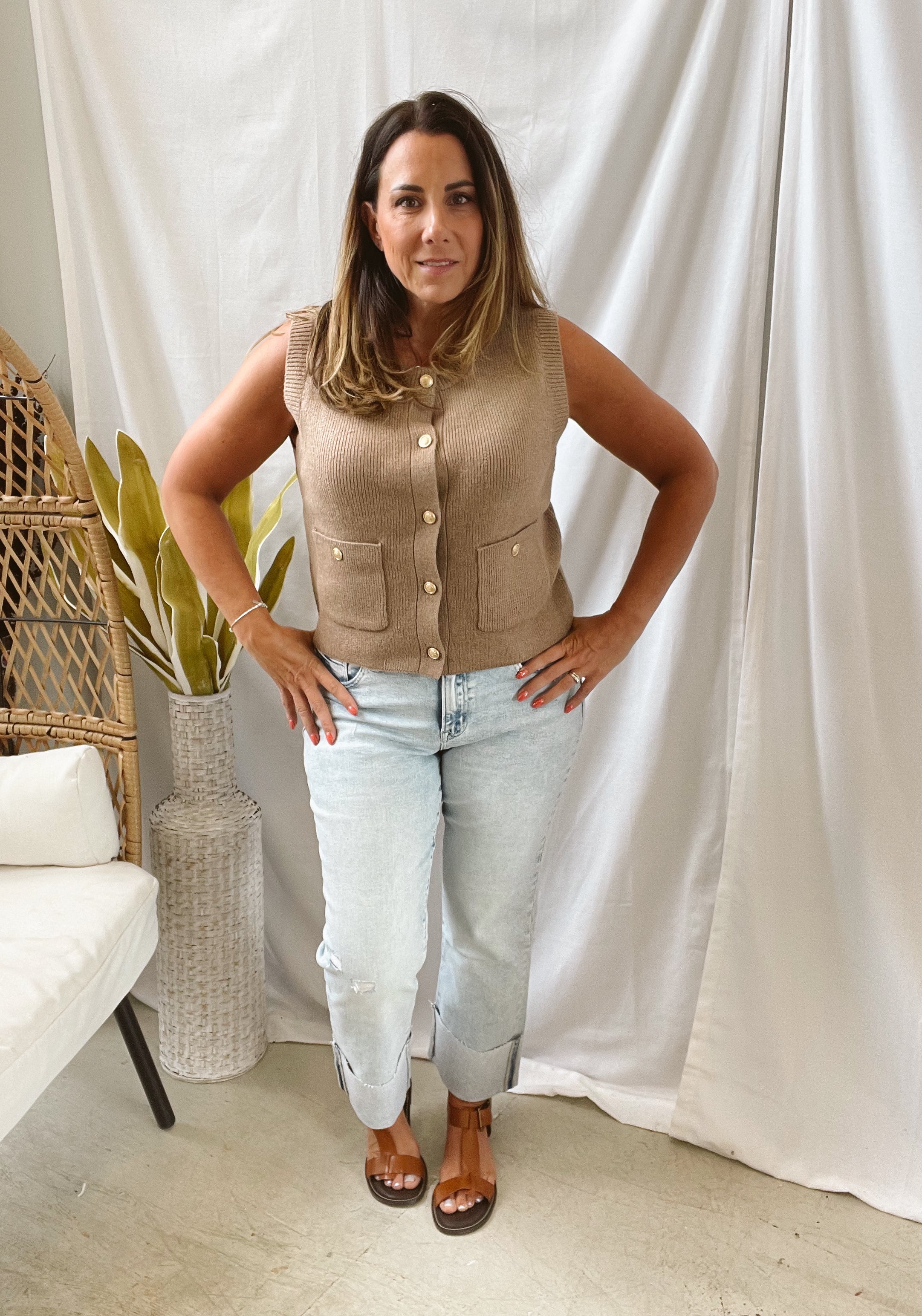 Hazelnut Button Sweater Vest-Vests-be cool-The Silo Boutique, Women's Fashion Boutique Located in Warren and Grand Forks North Dakota