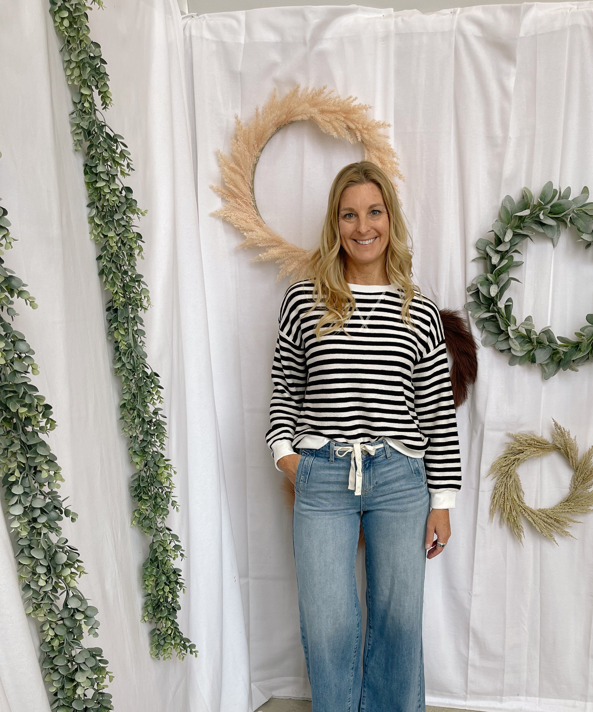 Zoe Striped Sweatshirt-Black-Sweatshirts-Zenana-The Silo Boutique, Women's Fashion Boutique Located in Warren and Grand Forks North Dakota