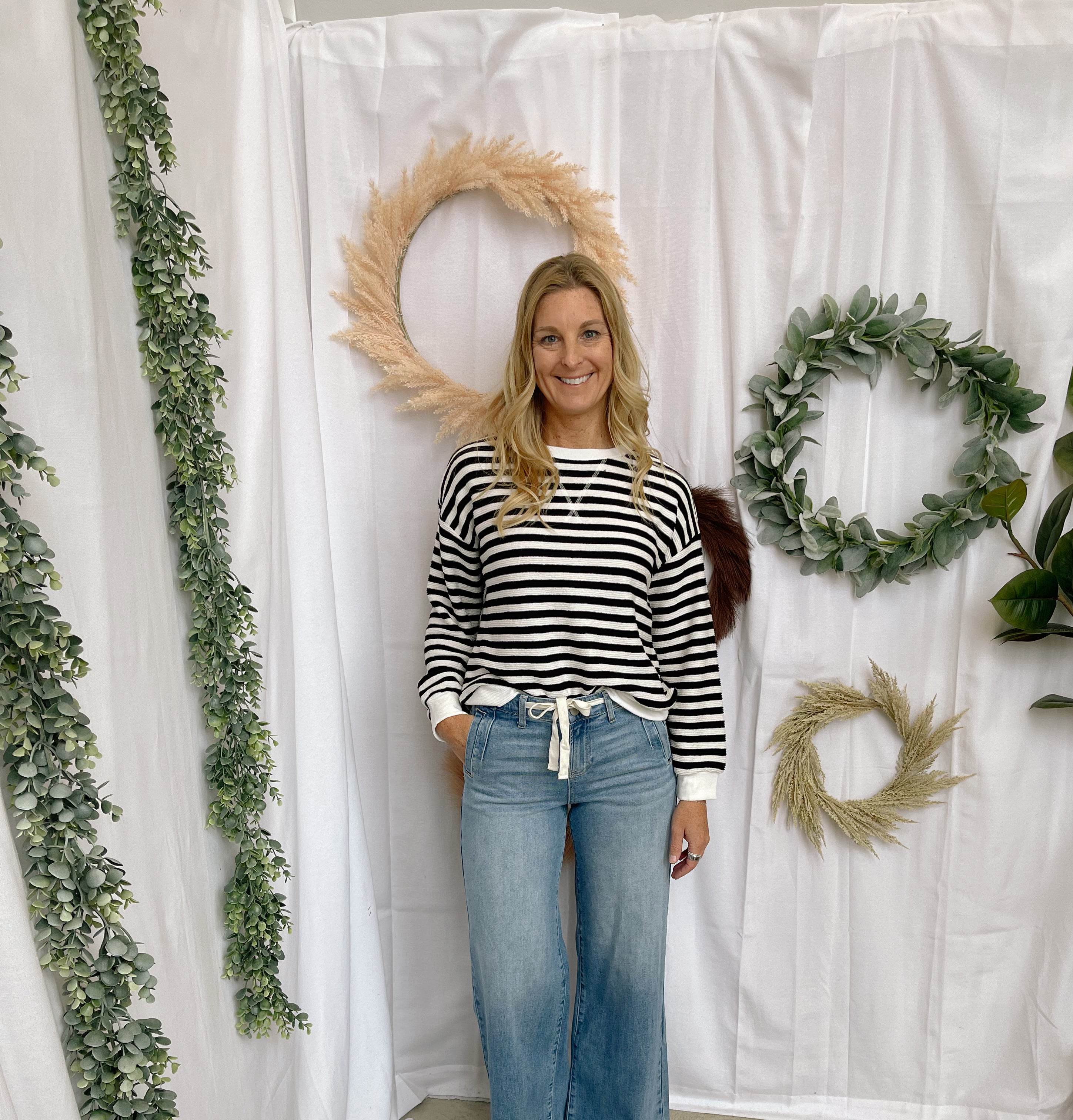 Zoe Striped Sweatshirt-Black-Sweatshirts-Zenana-The Silo Boutique, Women's Fashion Boutique Located in Warren and Grand Forks North Dakota