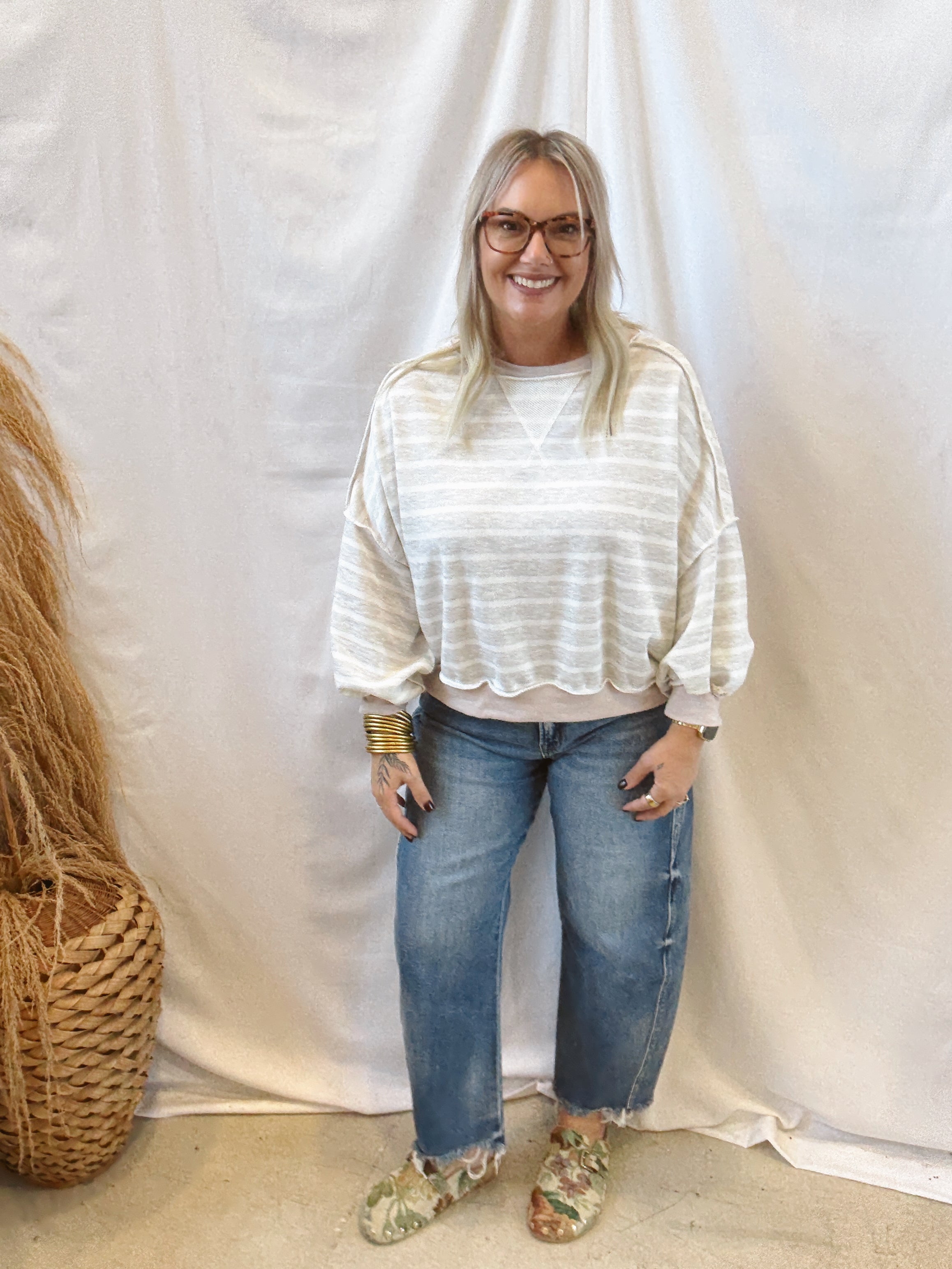Greystone Striped Crew Sweatshirt-Sweatshirts-haptics-The Silo Boutique, Women's Fashion Boutique Located in Warren and Grand Forks North Dakota