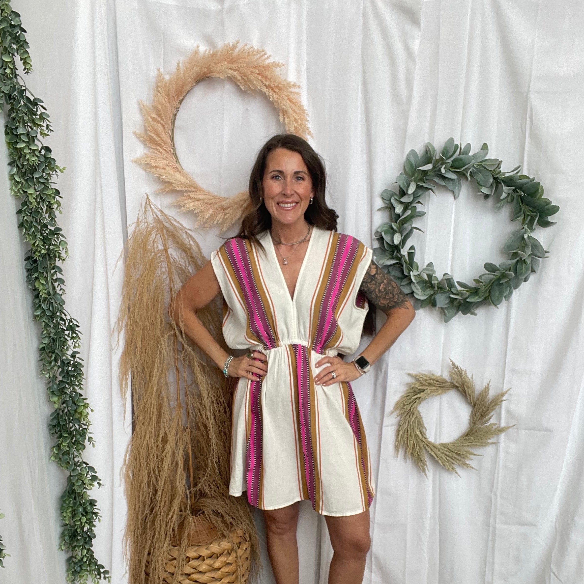 Elan Natural Pink V Neck Dress-Dresses-elan-The Silo Boutique, Women's Fashion Boutique Located in Warren and Grand Forks North Dakota