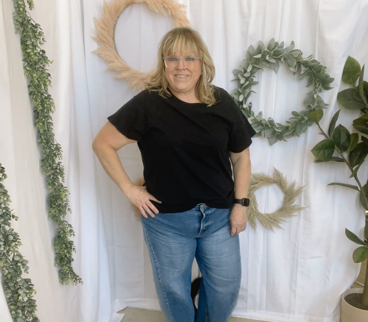 Boyfriend Round Neck Tee-Black-Short Sleeve Tops-Zenana-The Silo Boutique, Women's Fashion Boutique Located in Warren and Grand Forks North Dakota