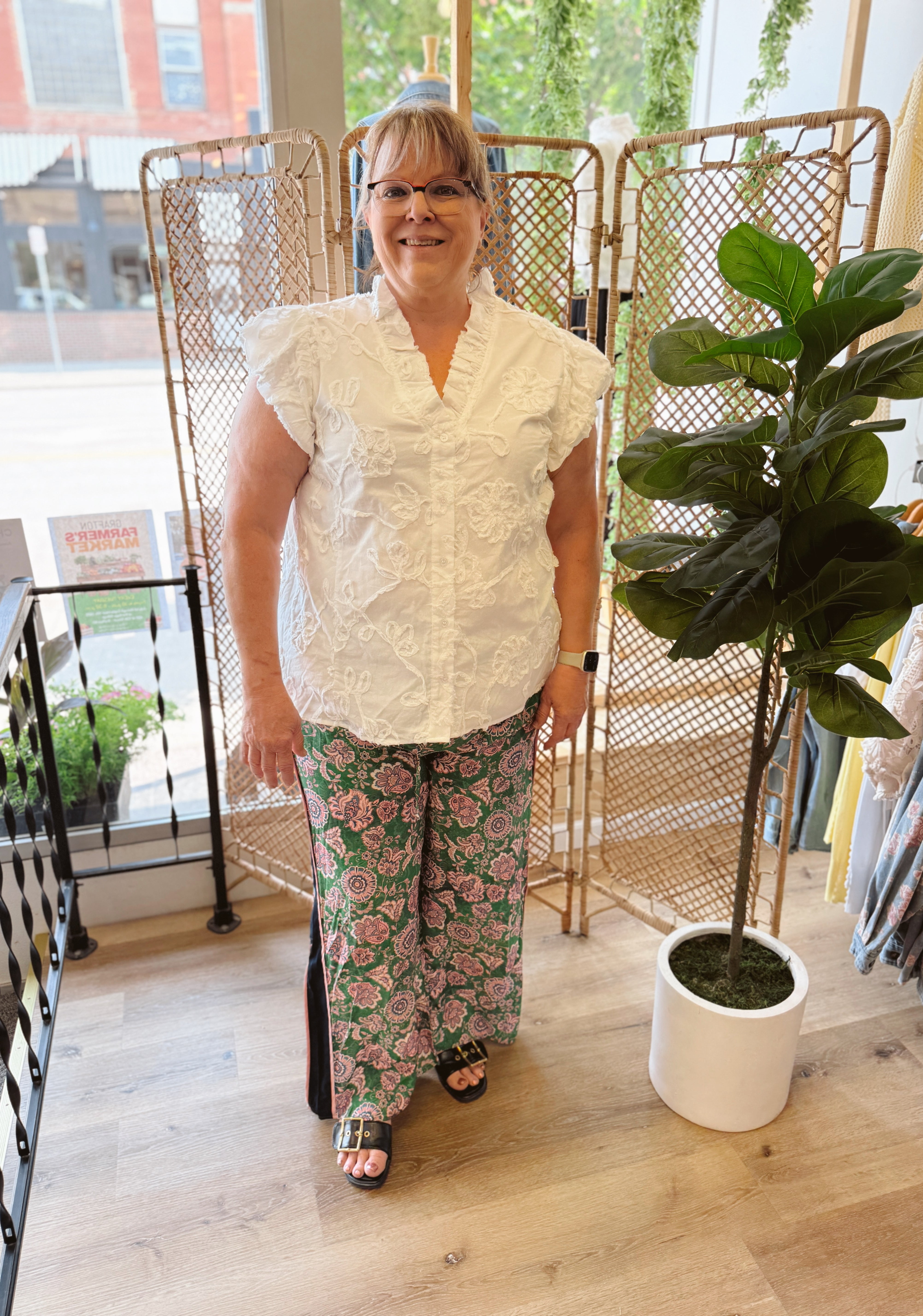 Green with Floral Pants-Final Sale-Pants-entro-The Silo Boutique, Women's Fashion Boutique Located in Warren and Grand Forks North Dakota