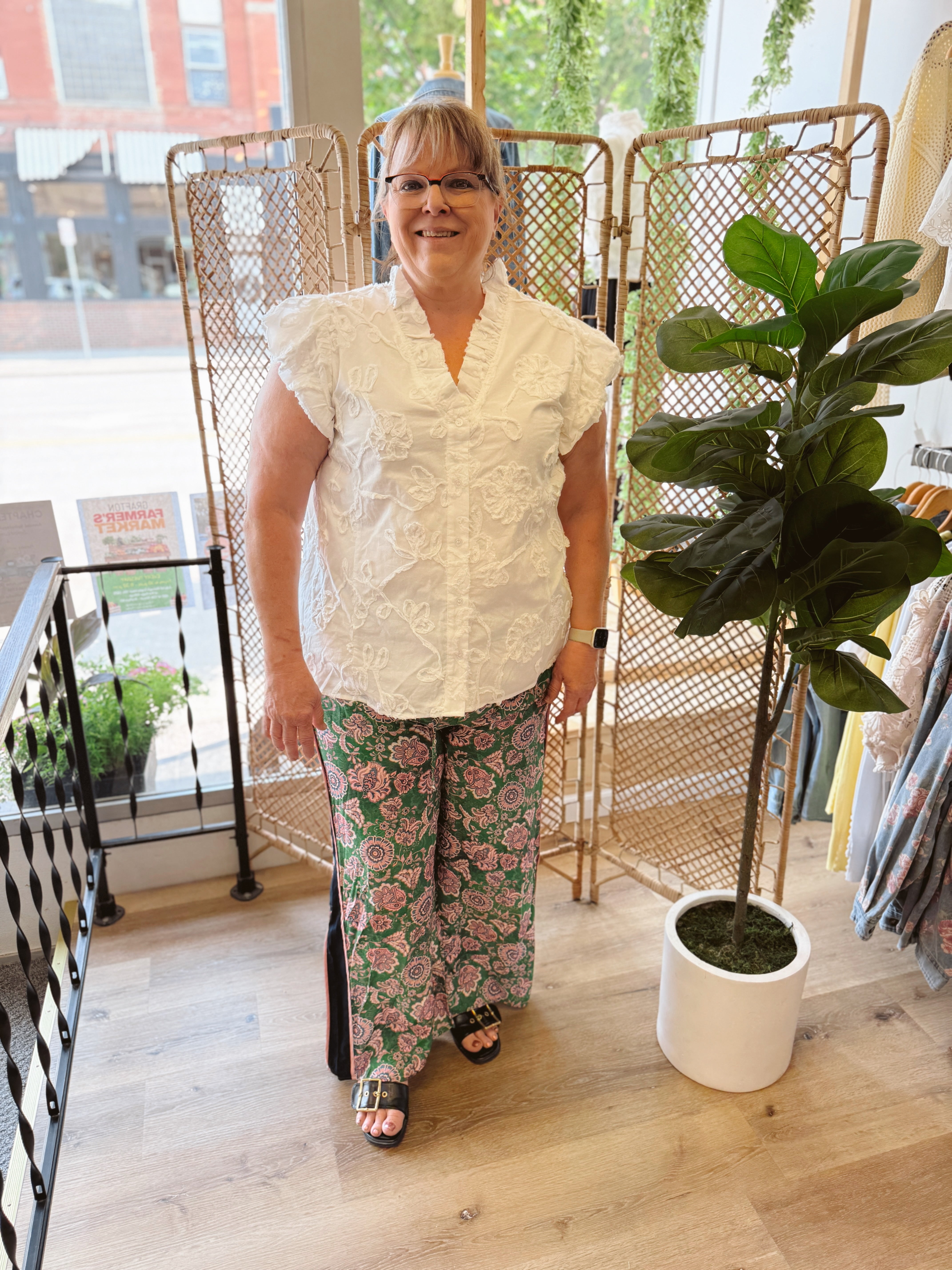 Green with Floral Pants-Final Sale-Pants-entro-The Silo Boutique, Women's Fashion Boutique Located in Warren and Grand Forks North Dakota