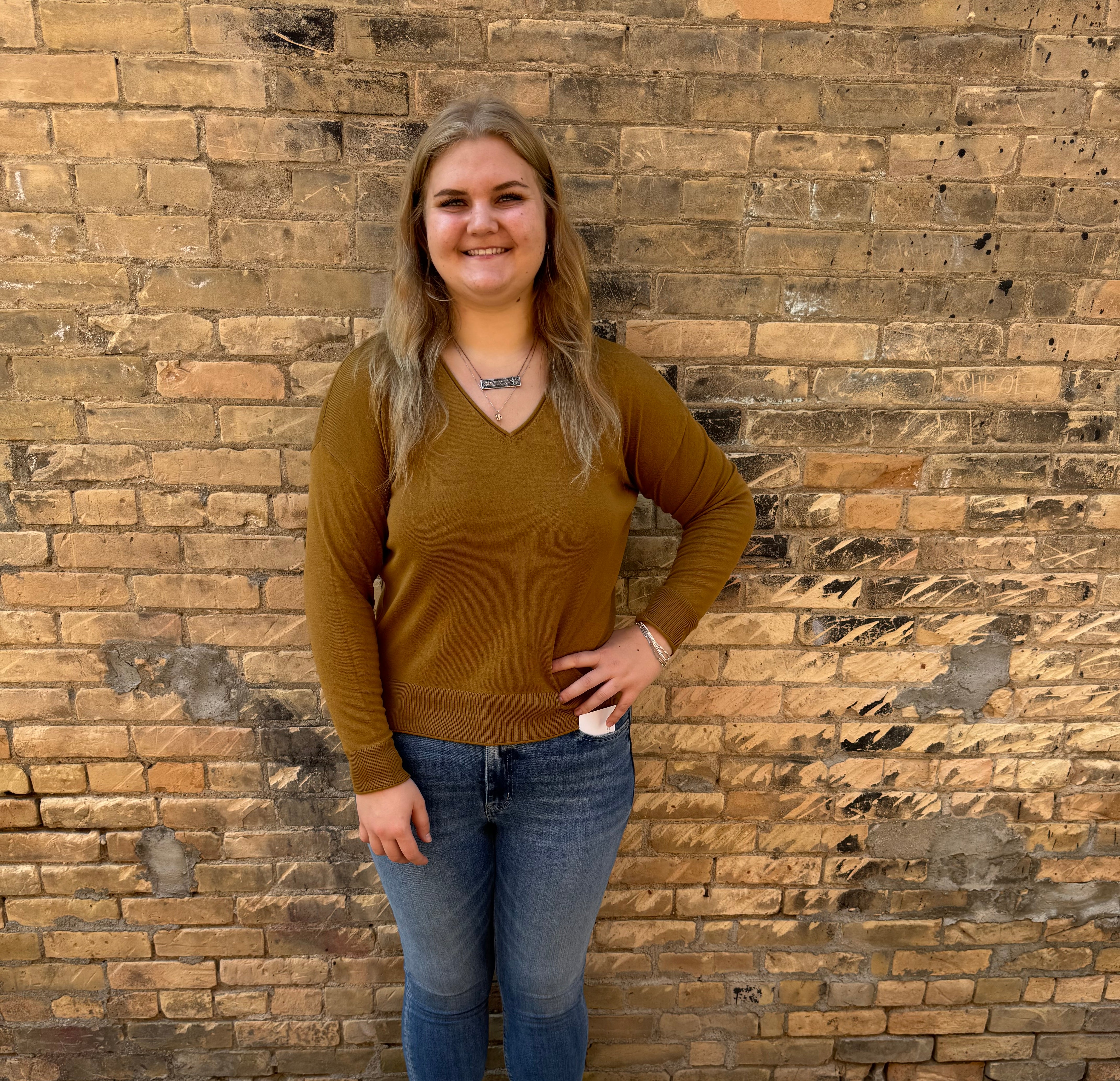 Cool V-Neck Long Sleeve Sweater-Golden Rod-Final sale-Sweaters-be cool-The Silo Boutique, Women's Fashion Boutique Located in Warren and Grand Forks North Dakota
