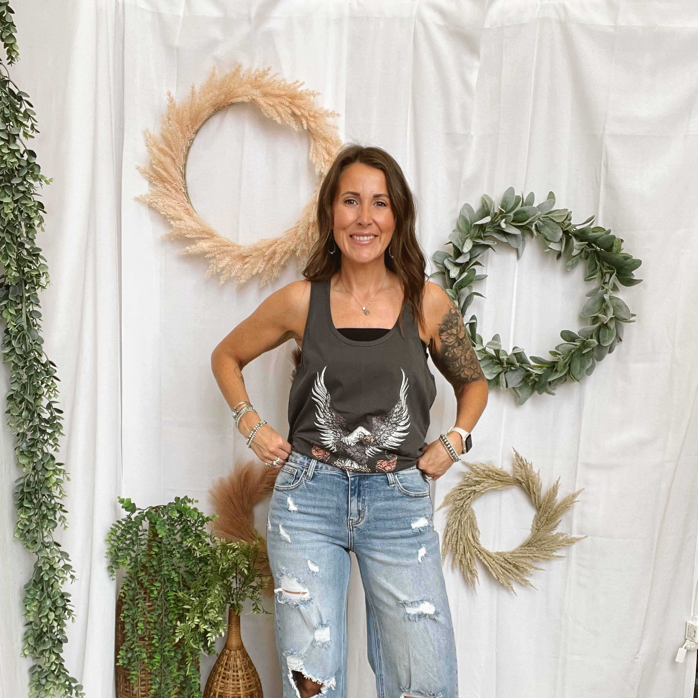 Pebble Forevee Freedom Thrills Tank Top-Black-Short Sleeve Tops-pebble-The Silo Boutique, Women's Fashion Boutique Located in Warren and Grand Forks North Dakota