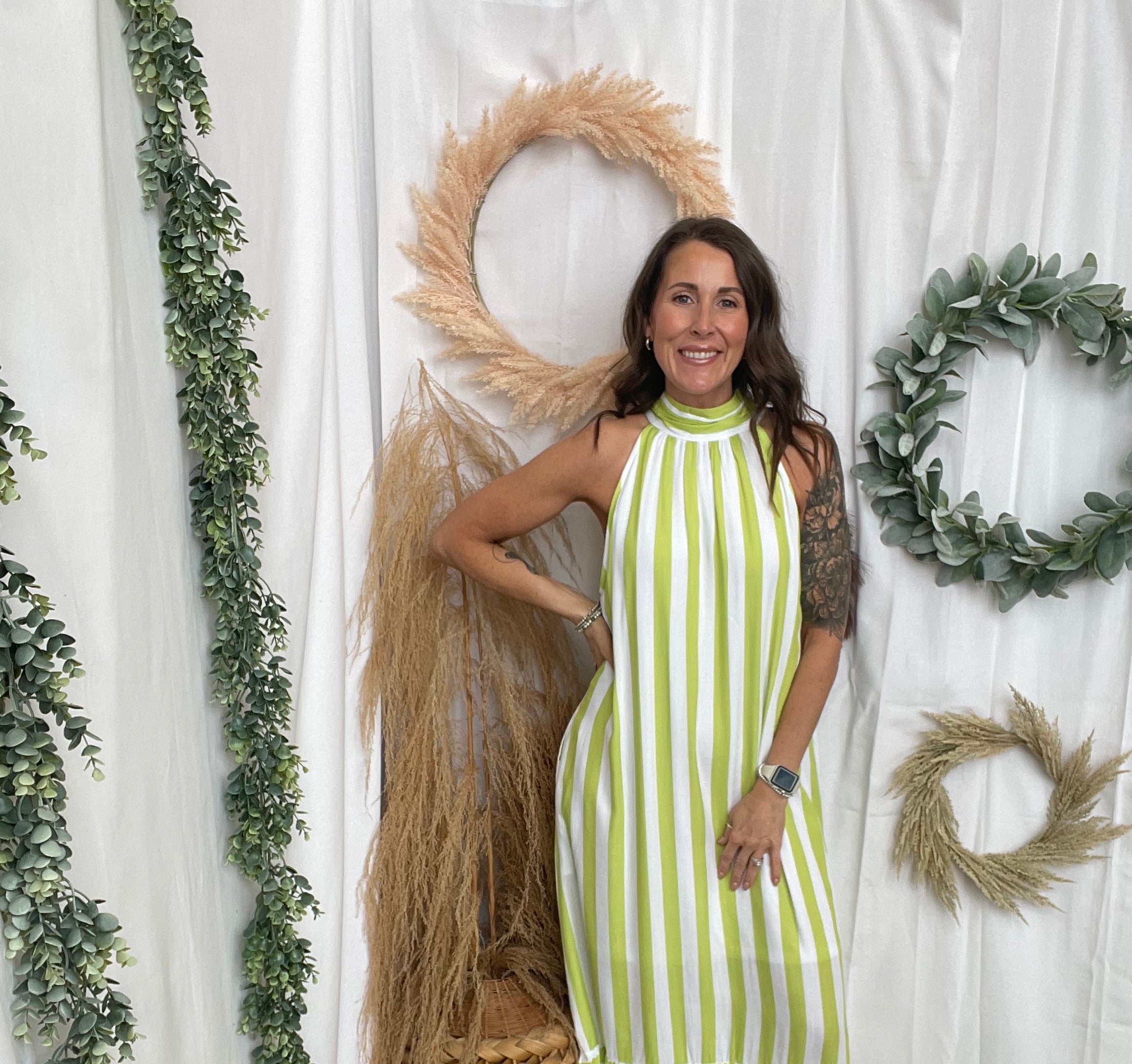 Lime Stripe Halter Dress-Final Sale-Dresses-entro-The Silo Boutique, Women's Fashion Boutique Located in Warren and Grand Forks North Dakota