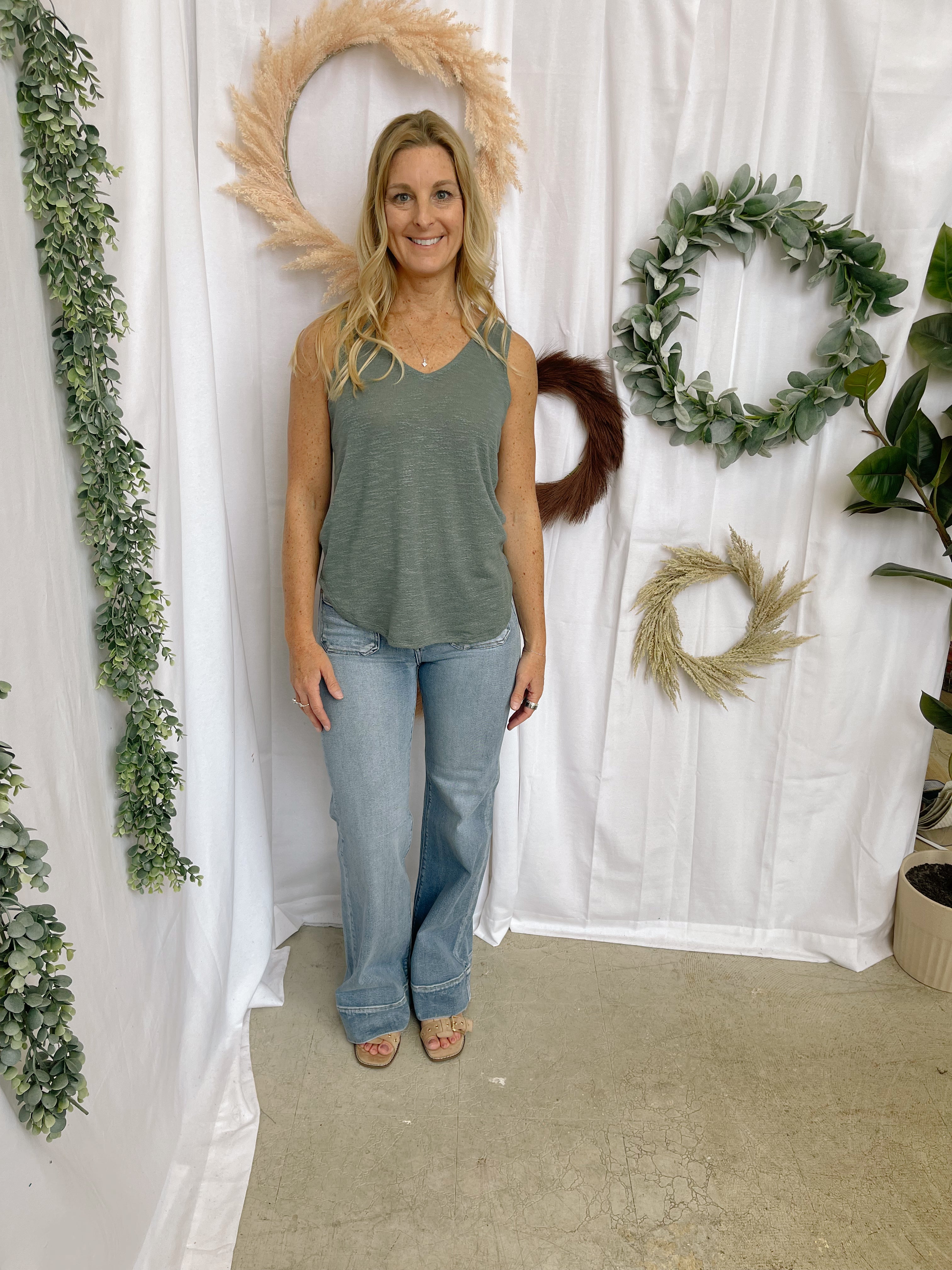 Mel V Neck Slub Tank Top-Jade-Tank Tops-Zenana-The Silo Boutique, Women's Fashion Boutique Located in Warren and Grand Forks North Dakota