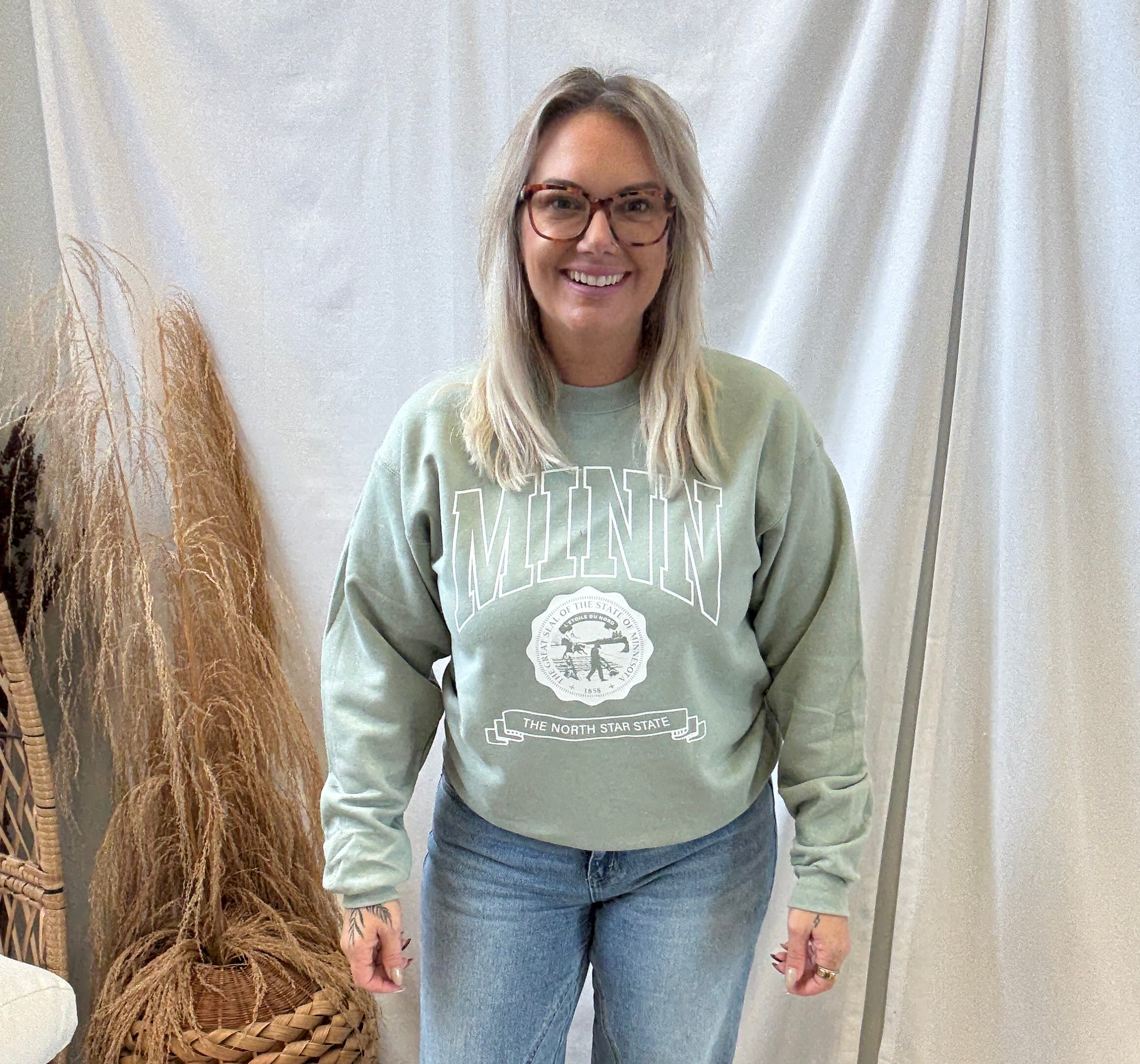 Stonewash Green Minnesota Sweatshirt-Final sale-Sweatshirts-218-The Silo Boutique, Women's Fashion Boutique Located in Warren and Grand Forks North Dakota