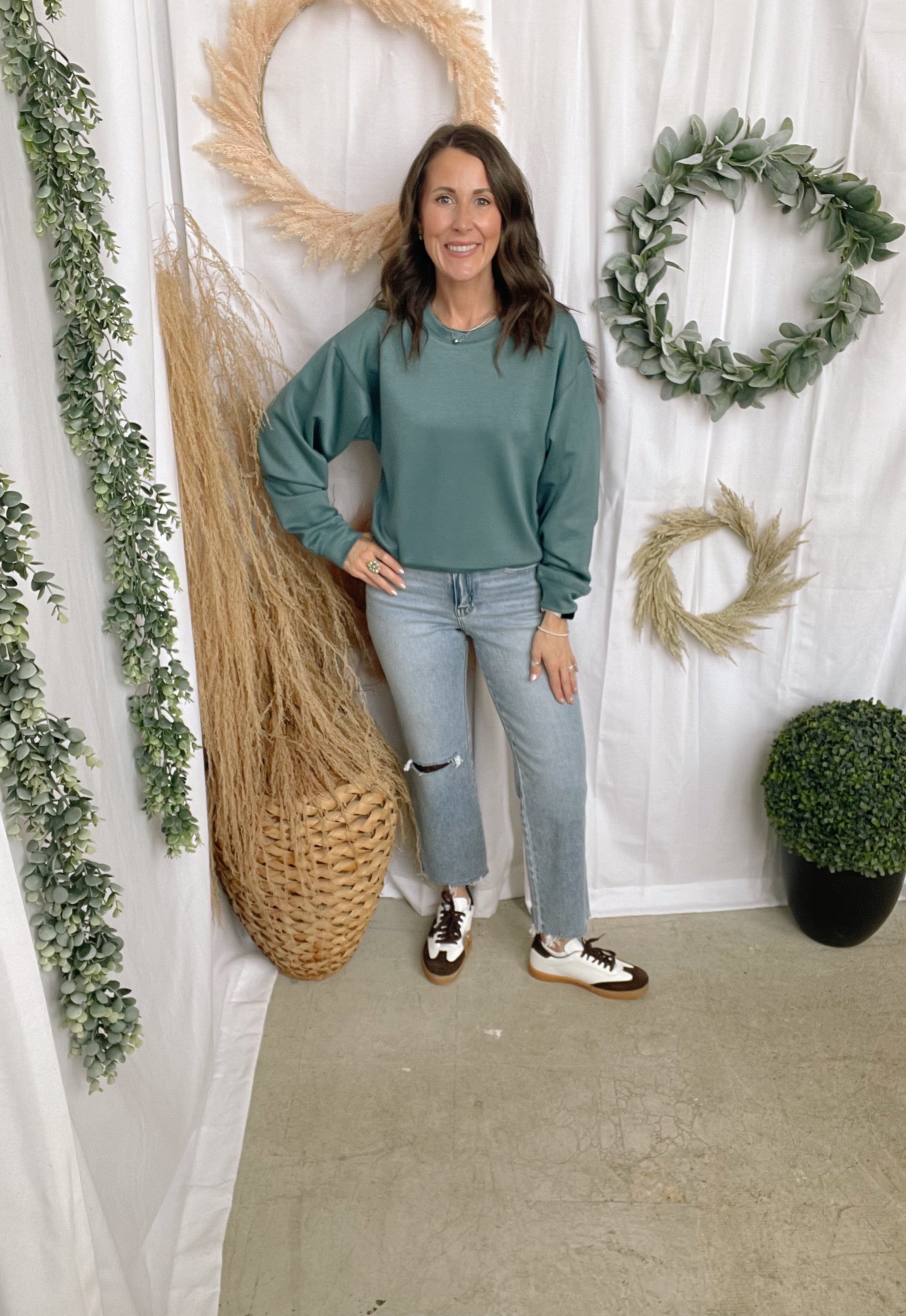 Maggie So Soft Crew Sweatshirt-Teal-Sweatshirts-hyfve-The Silo Boutique, Women's Fashion Boutique Located in Warren and Grand Forks North Dakota