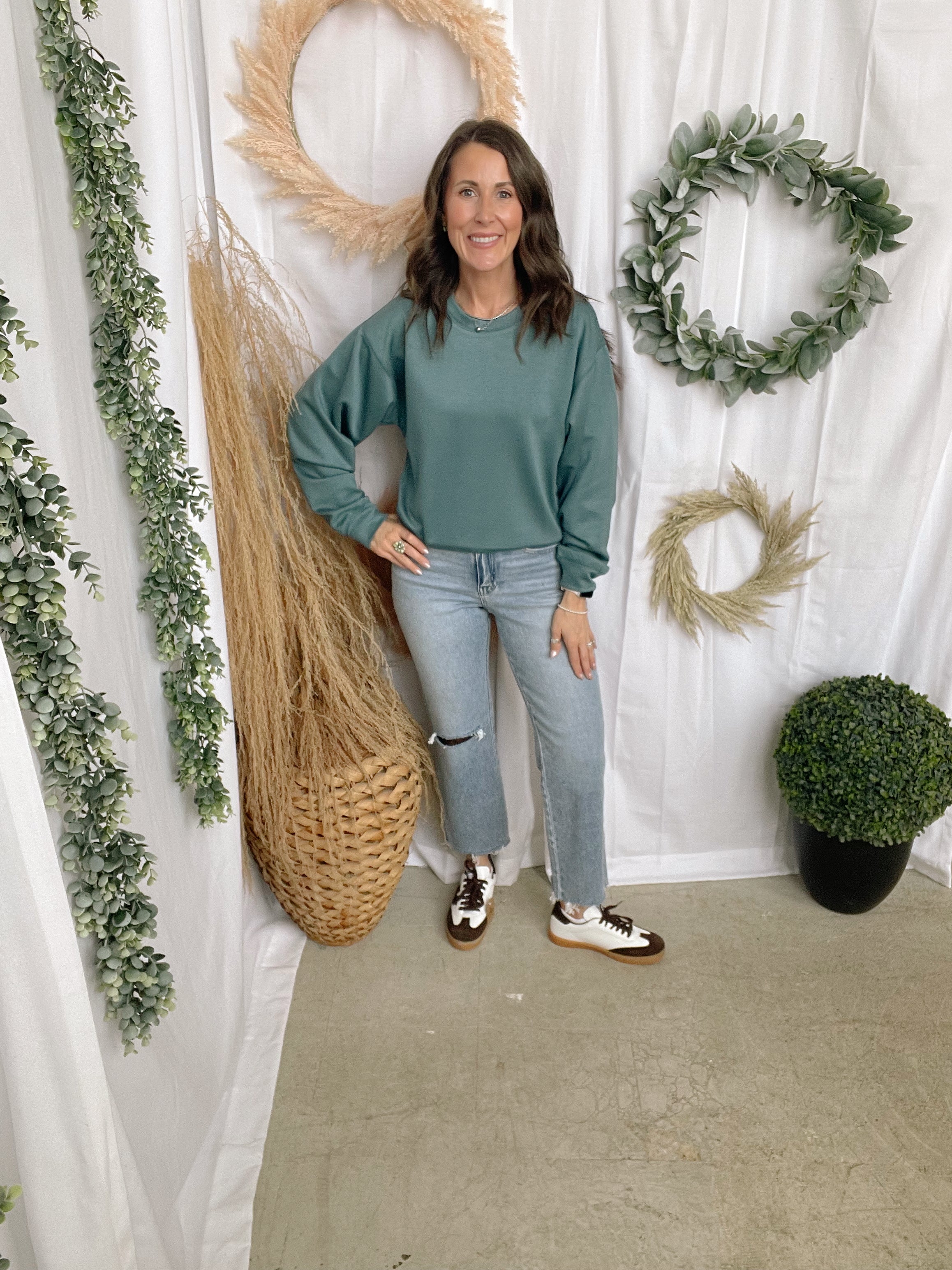 Maggie So Soft Crew Sweatshirt-Teal-Sweatshirts-hyfve-The Silo Boutique, Women's Fashion Boutique Located in Warren and Grand Forks North Dakota