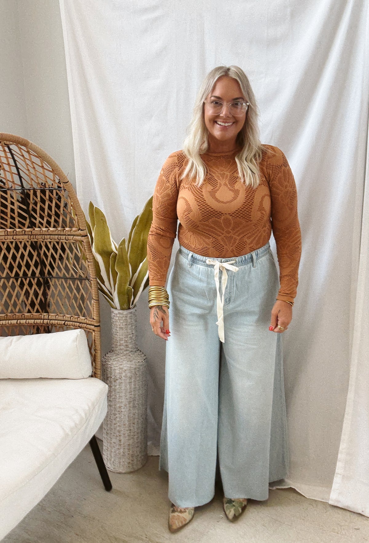 Knit Seamless Jacquard Top-Golden-Long Sleeve Tops-by together-The Silo Boutique, Women's Fashion Boutique Located in Warren and Grand Forks North Dakota
