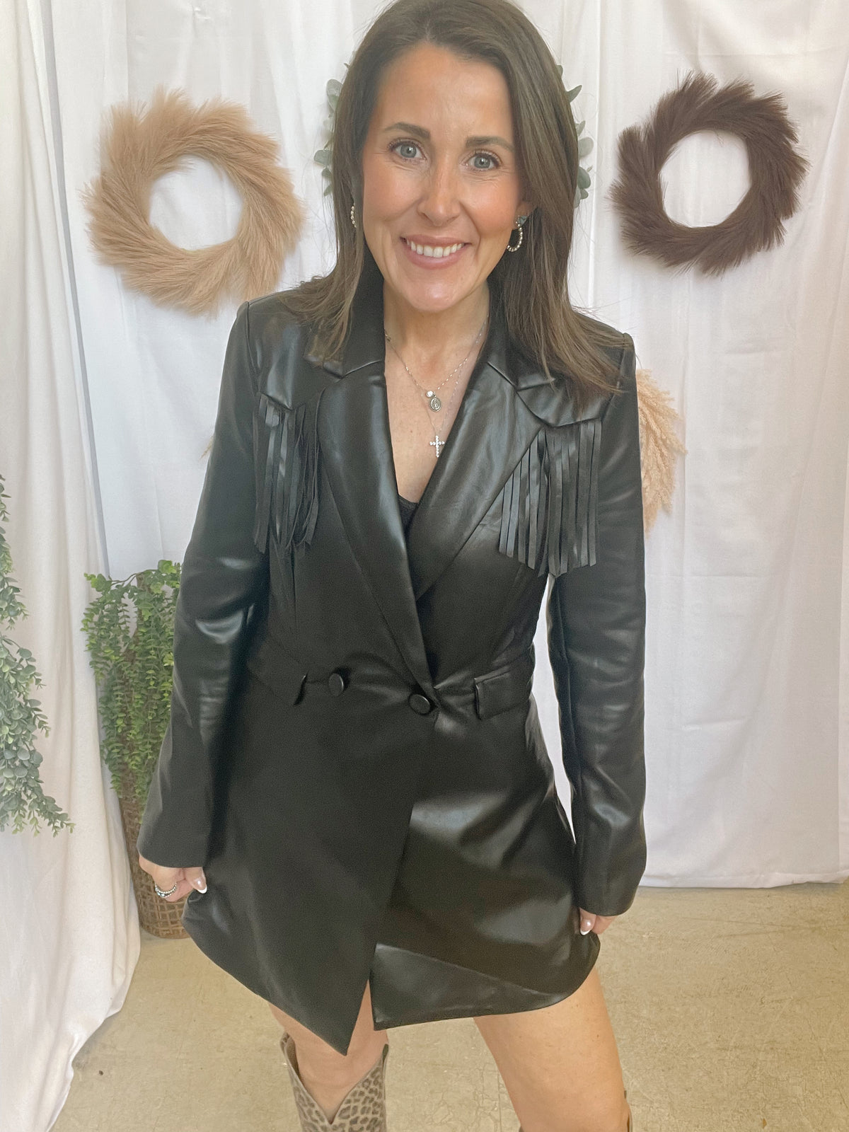 Blue B Faux Leather Blazer Romper-Jumpsuits & Rompers-blue B-The Silo Boutique, Women's Fashion Boutique Located in Warren and Grand Forks North Dakota
