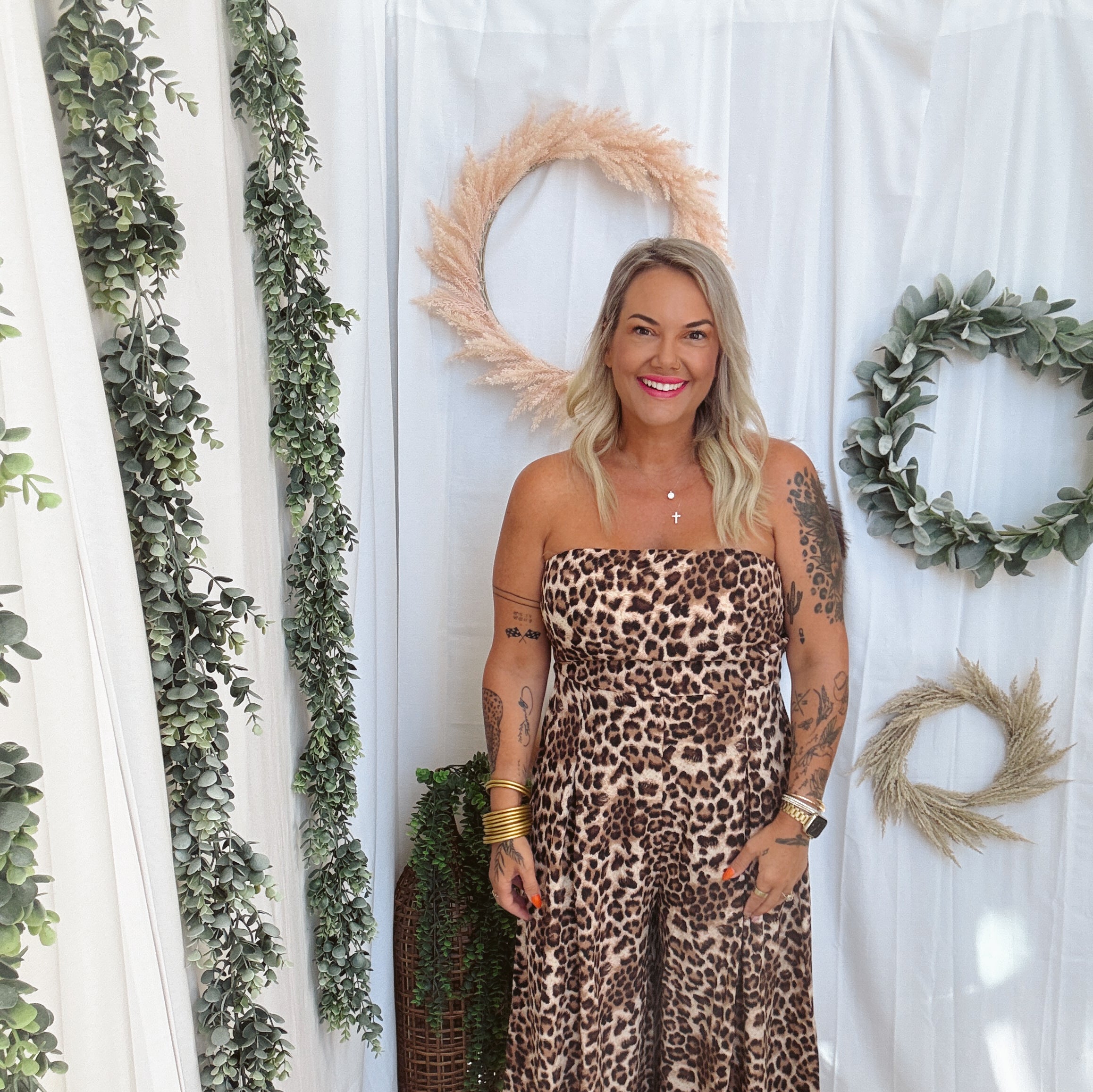 Strapless Leopard Brown Jumpsuit-Jumpsuits & Rompers-hyfve-The Silo Boutique, Women's Fashion Boutique Located in Warren and Grand Forks North Dakota