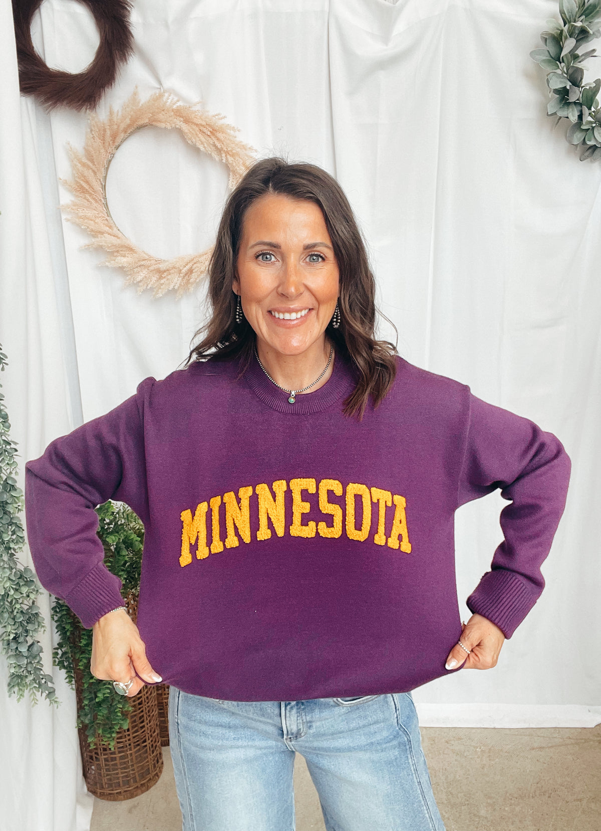 Leia Minnesota Pom Sweater-Purple-Sweaters-Leia-The Silo Boutique, Women's Fashion Boutique Located in Warren and Grand Forks North Dakota