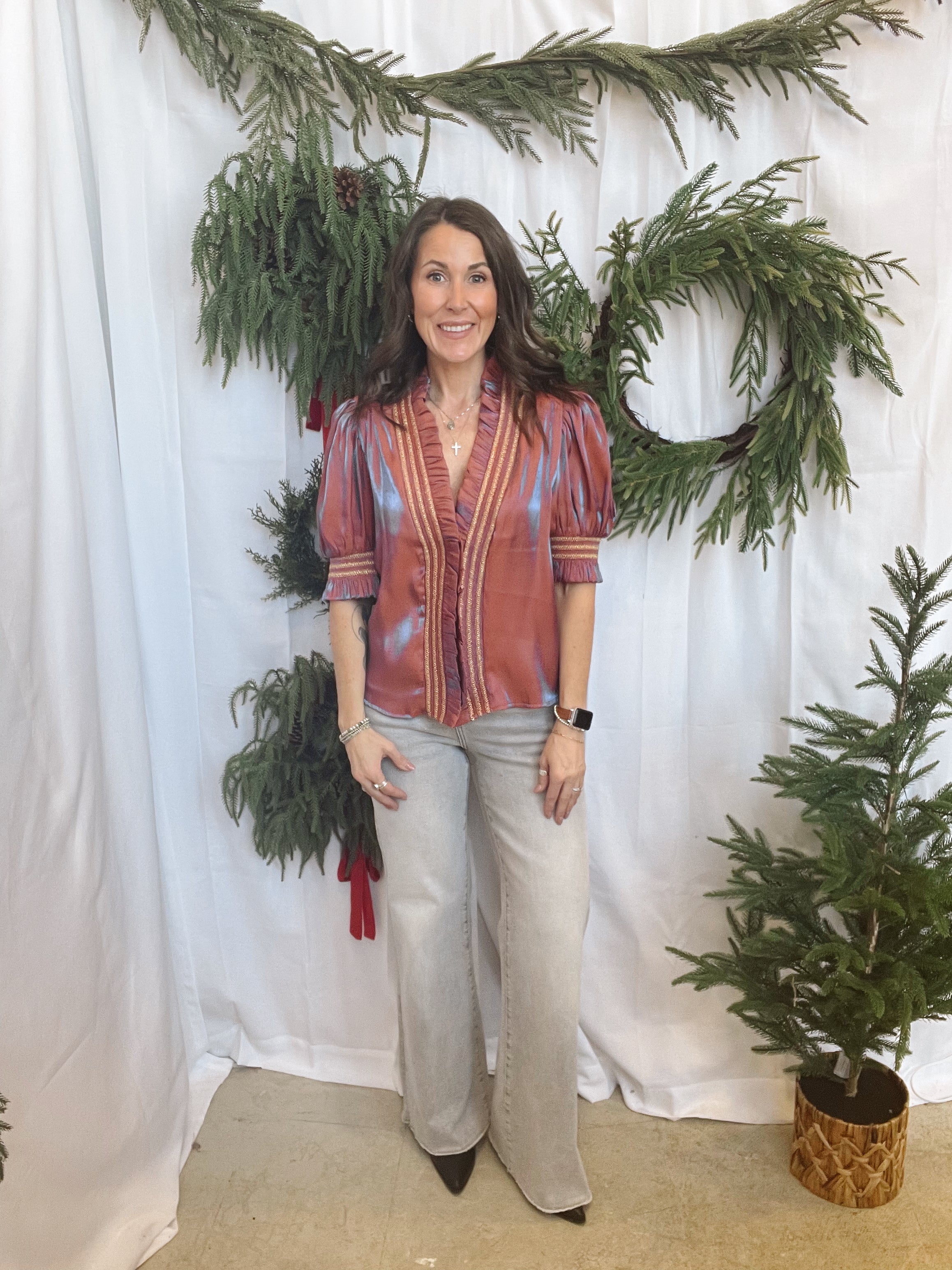 Glam Ruffle Smocked Top-Rust-Final Sale-Short Sleeve Tops-glam-The Silo Boutique, Women's Fashion Boutique Located in Warren and Grand Forks North Dakota