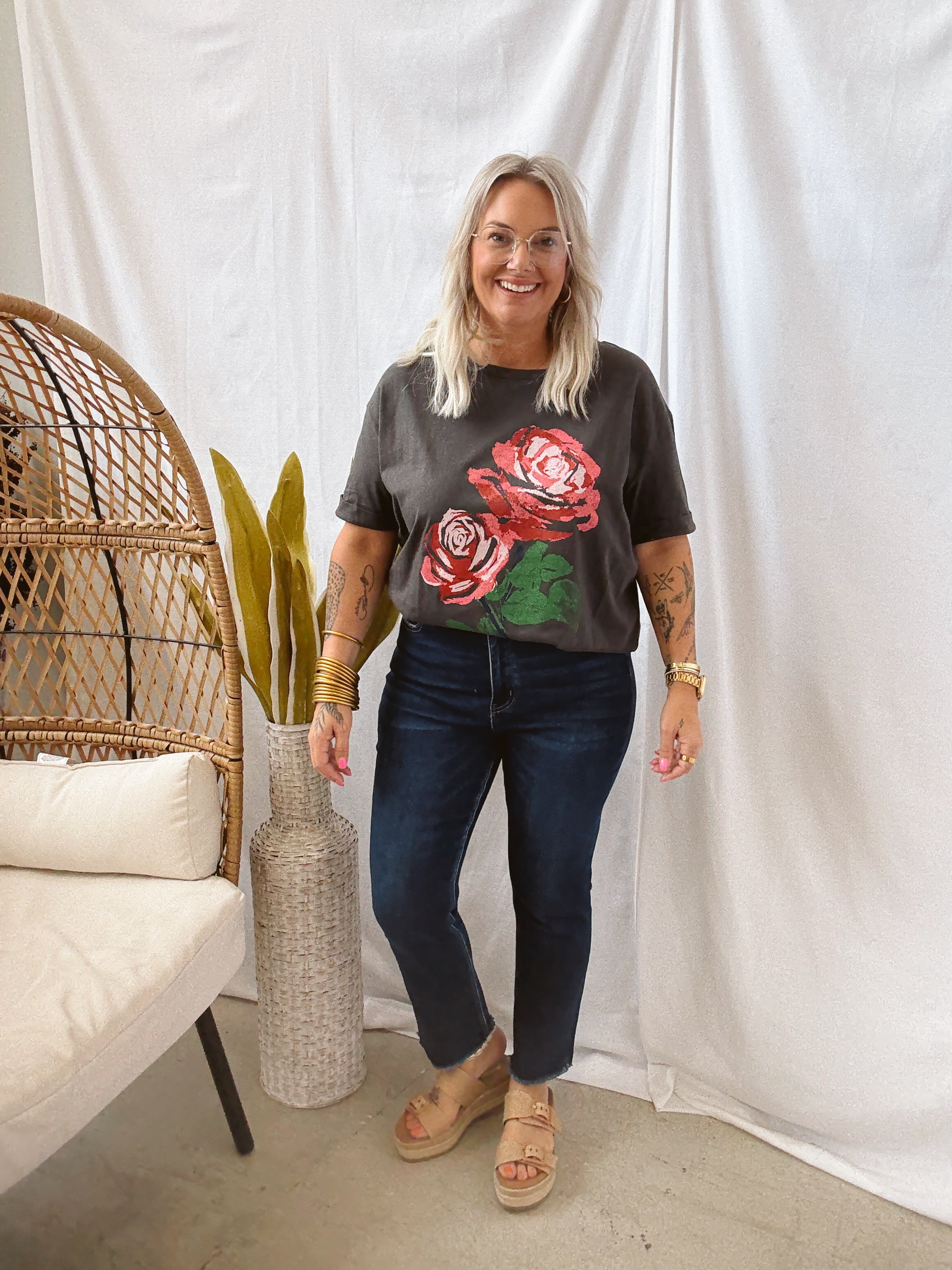 Vintage Rose Black Tee-Final Sale-Graphic Tees-promesa-The Silo Boutique, Women's Fashion Boutique Located in Warren and Grand Forks North Dakota