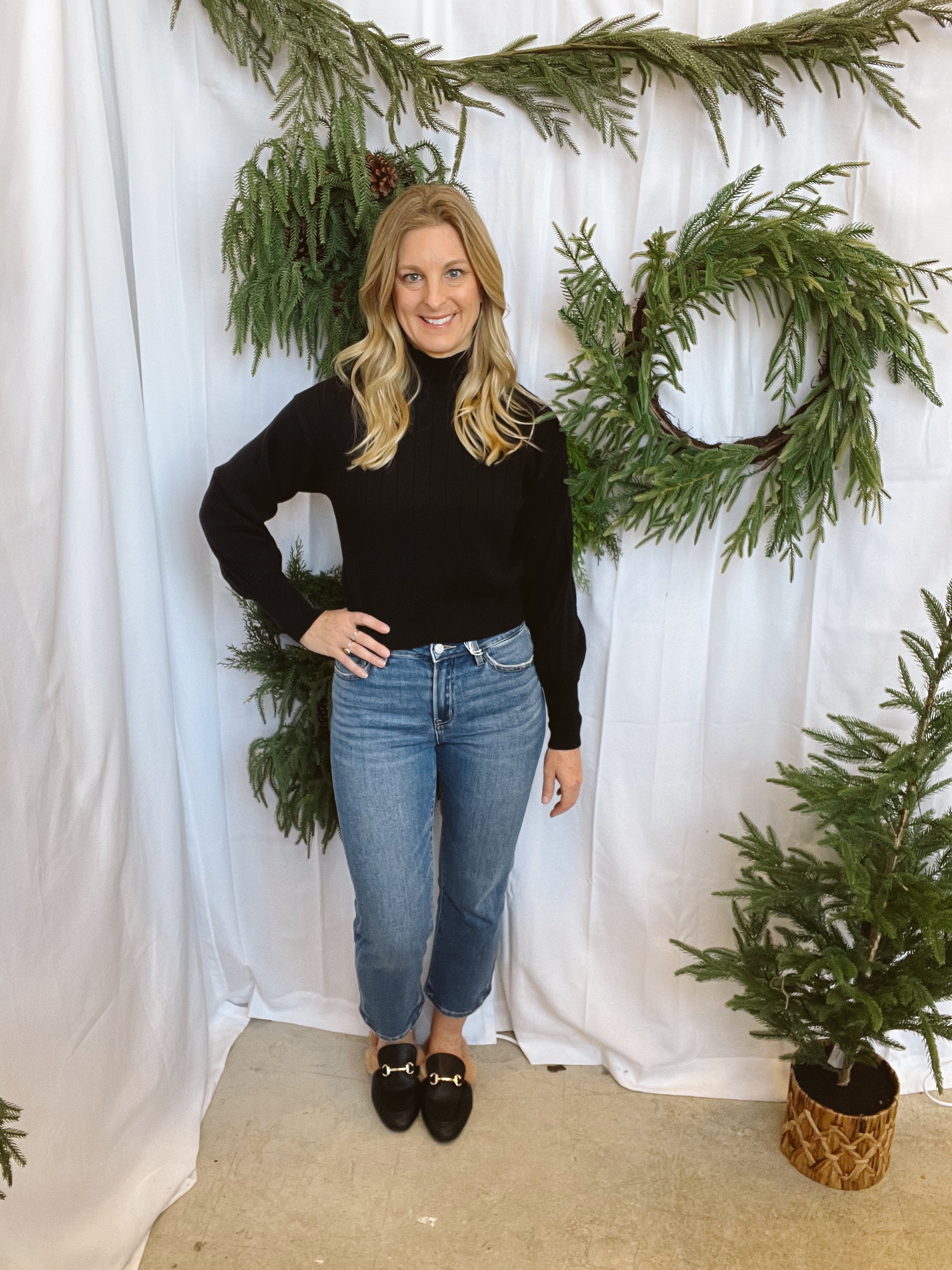 Black Ribbed Mock Sweater-Final Sale-Sweaters-she and sky-The Silo Boutique, Women's Fashion Boutique Located in Warren and Grand Forks North Dakota