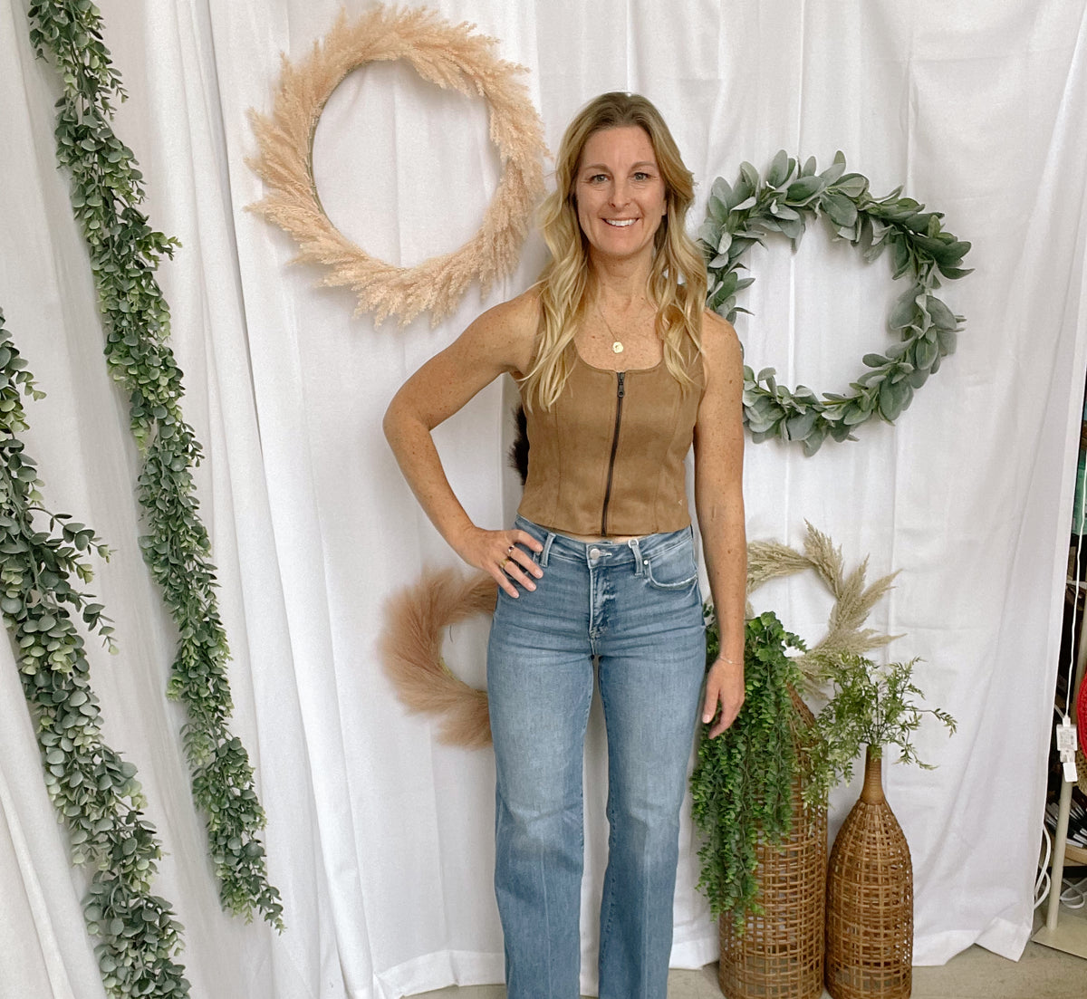 Lexi Hidden Caramel Suede Vest-Vests-Hidden-The Silo Boutique, Women's Fashion Boutique Located in Warren and Grand Forks North Dakota