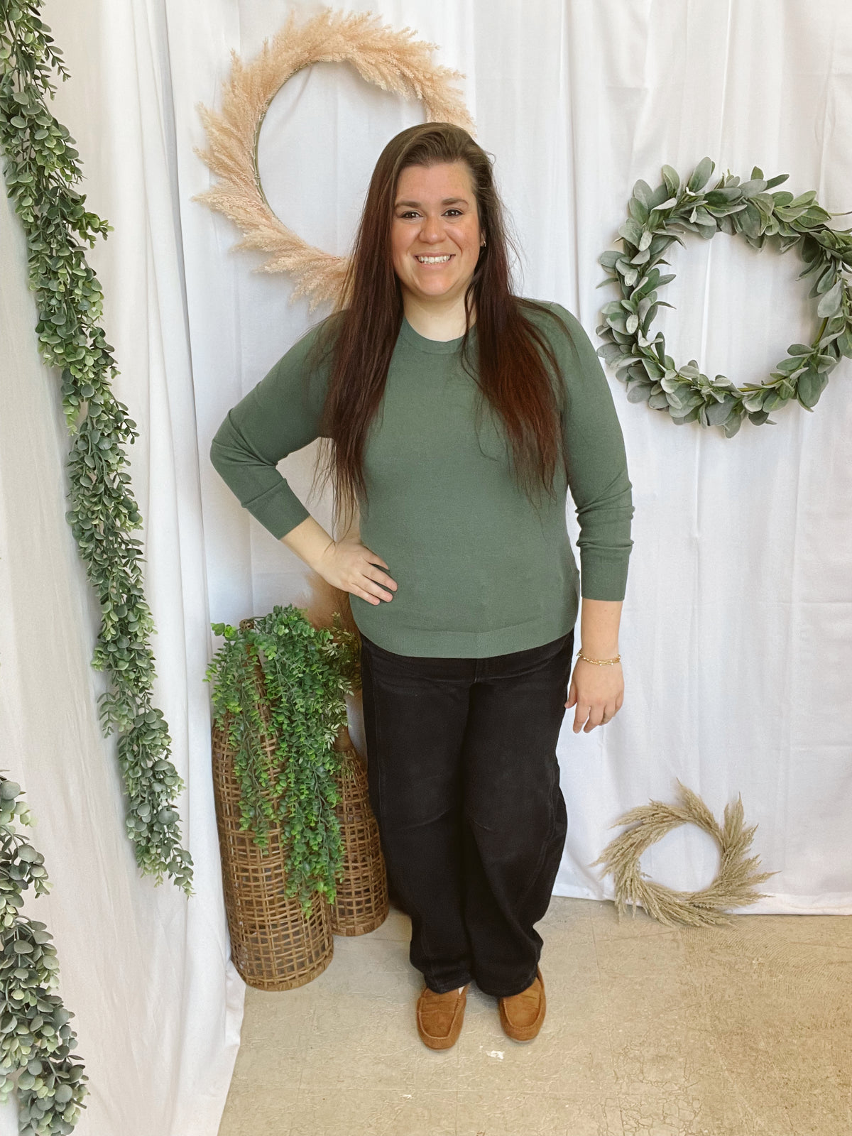 Greta Long Sleeve Sweater-Hunter-Sweaters-be cool-The Silo Boutique, Women's Fashion Boutique Located in Warren and Grand Forks North Dakota