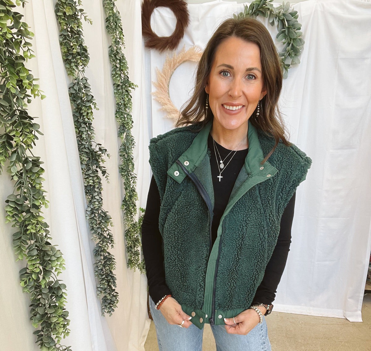 Sherpa Stand Collar Vest-Hunter Green-Vests-hyfve-The Silo Boutique, Women's Fashion Boutique Located in Warren and Grand Forks North Dakota