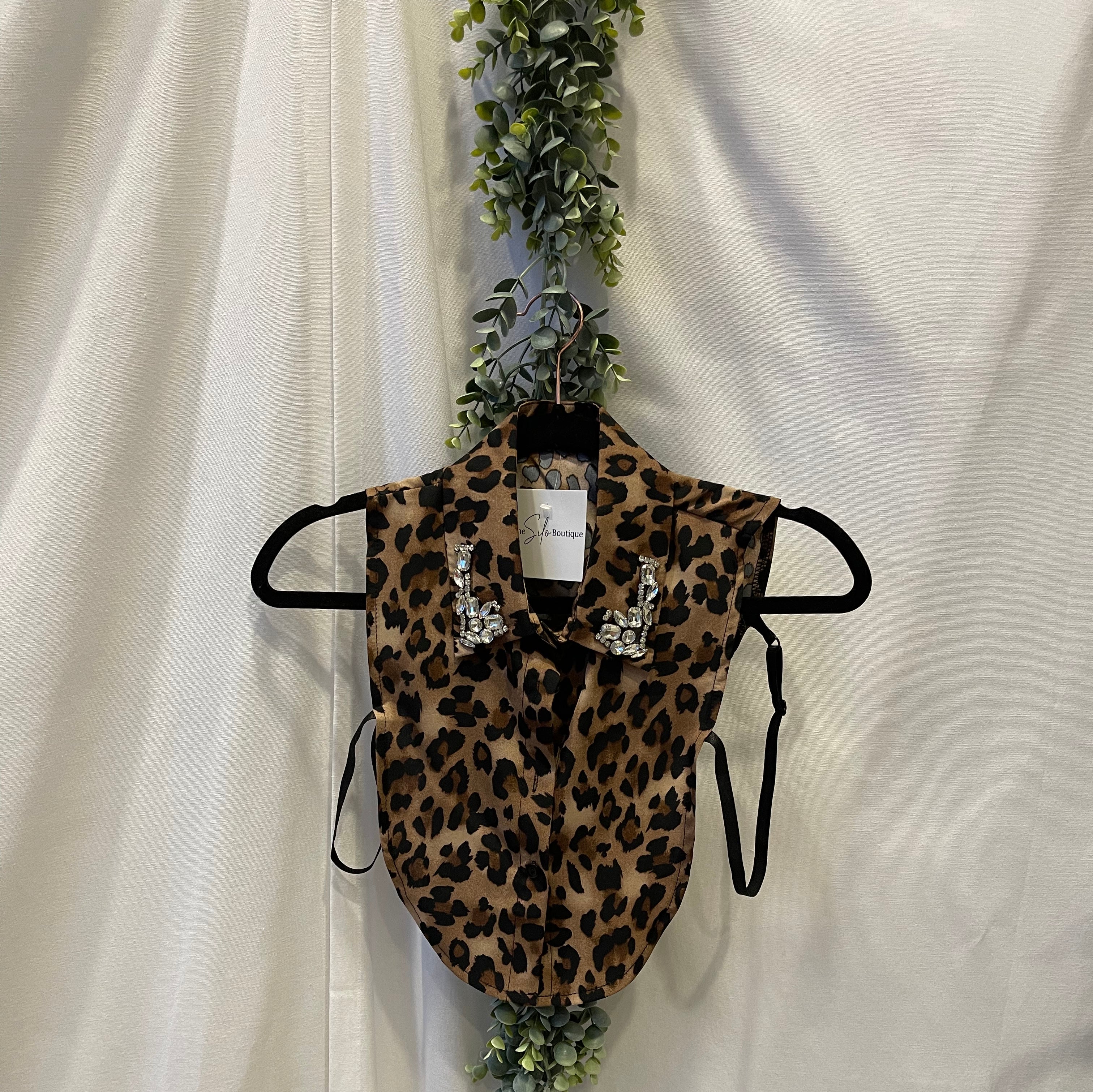 Corporate Collar-Leopard with Gems-Final Sale-Short Sleeve Tops-Summer Tees-The Silo Boutique, Women's Fashion Boutique Located in Warren and Grand Forks North Dakota
