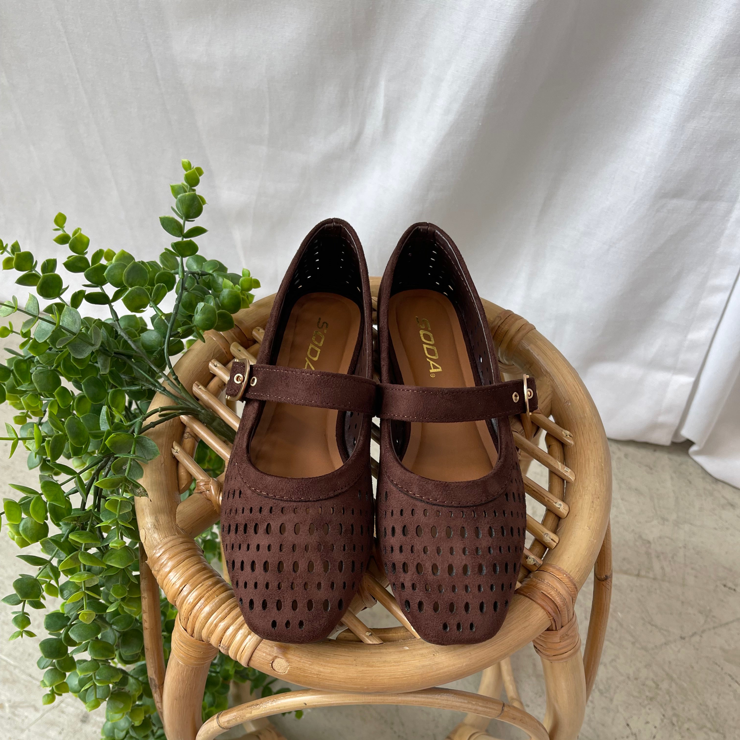 Soda Sheila Mocha Flat Shoe-Sandals-soda-The Silo Boutique, Women's Fashion Boutique Located in Warren and Grand Forks North Dakota