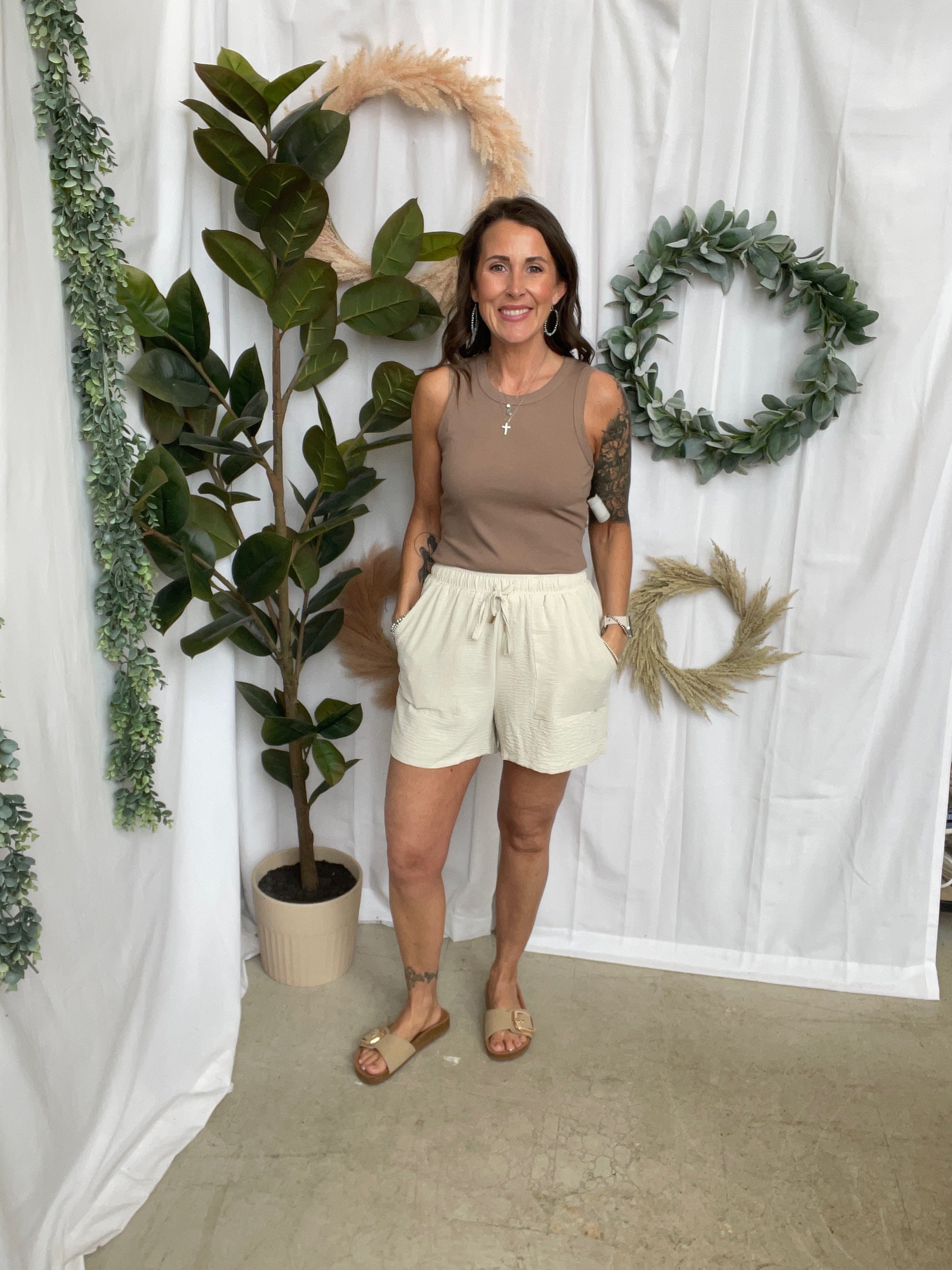 Allie Soft Tie Shorts-Oat-Shorts-allie Rose-The Silo Boutique, Women's Fashion Boutique Located in Warren and Grand Forks North Dakota