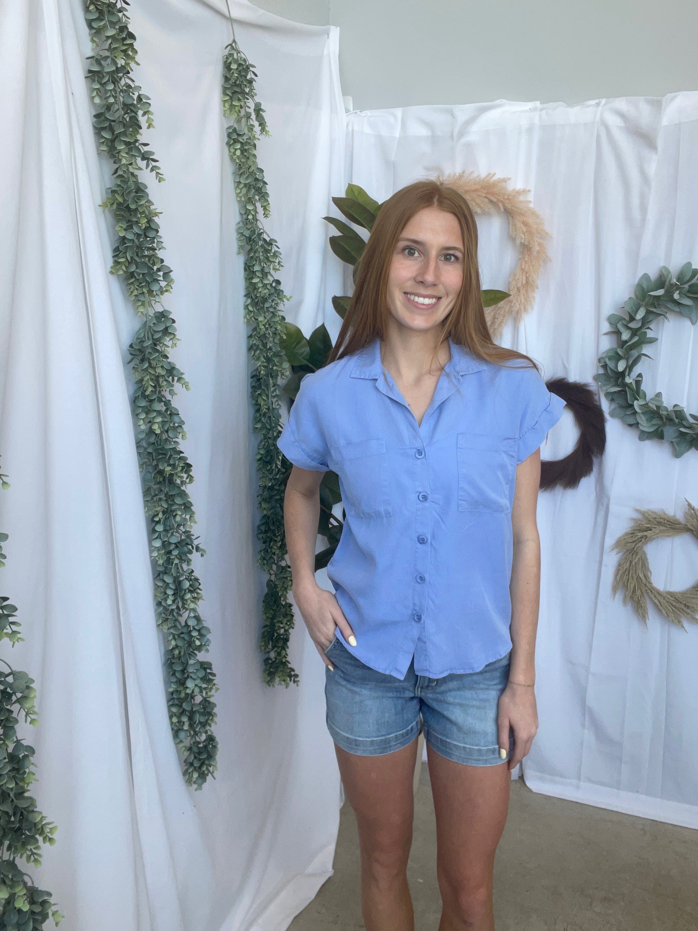 Cool Tencel Top-Blueberry-Short Sleeve Tops-be cool-The Silo Boutique, Women's Fashion Boutique Located in Warren and Grand Forks North Dakota