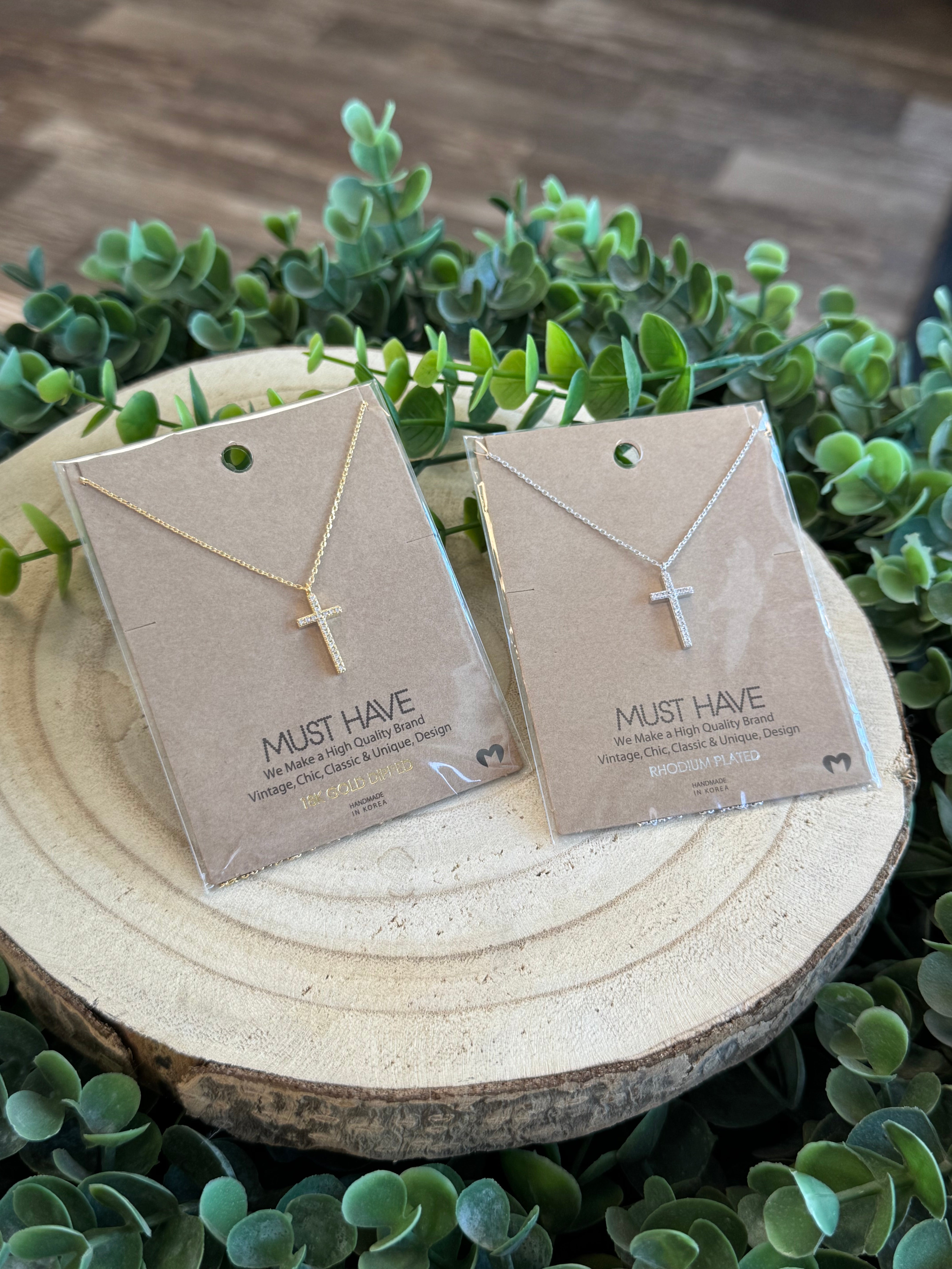 Must Have Pave Cross Necklace-Necklaces-Fame-The Silo Boutique, Women's Fashion Boutique Located in Warren and Grand Forks North Dakota