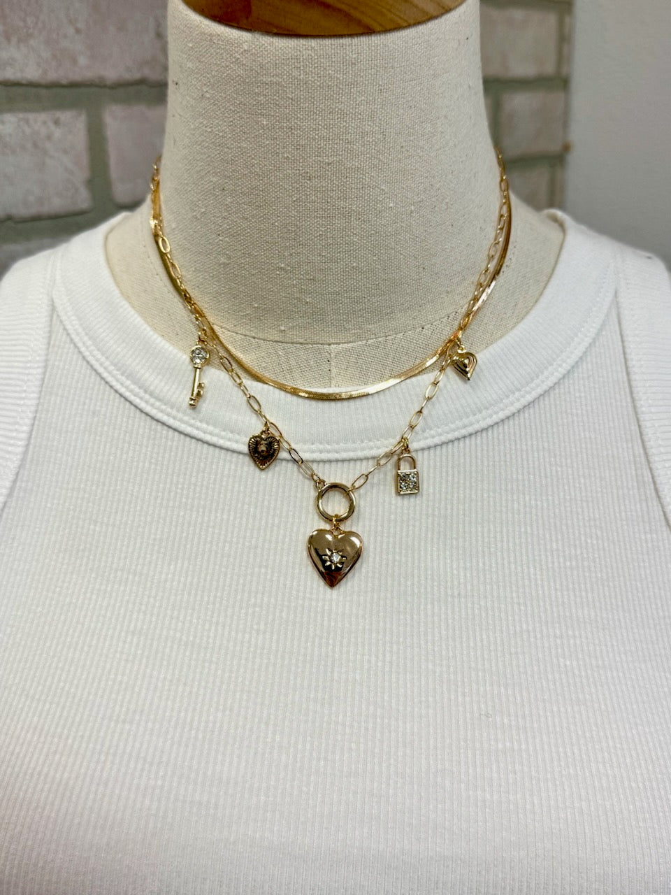 Studded Heart Lock Charm Necklace-Necklaces-Fame-The Silo Boutique, Women's Fashion Boutique Located in Warren and Grand Forks North Dakota