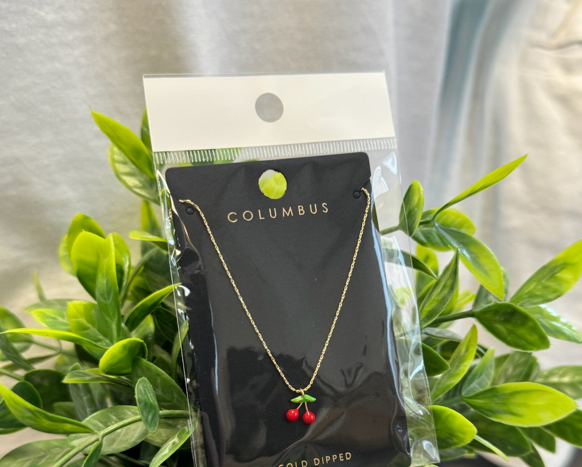 Red Cherry Necklace-Necklaces-Fame-The Silo Boutique, Women's Fashion Boutique Located in Warren and Grand Forks North Dakota