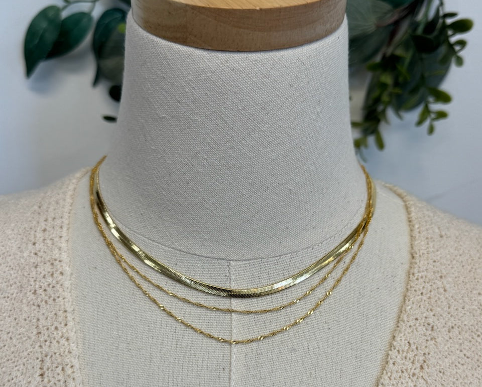 Layered Herringbone Choker Necklace-Necklaces-Fame-The Silo Boutique, Women's Fashion Boutique Located in Warren and Grand Forks North Dakota