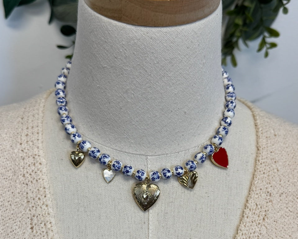 Blue Bead Charm Necklace-Necklaces-Fame-The Silo Boutique, Women's Fashion Boutique Located in Warren and Grand Forks North Dakota