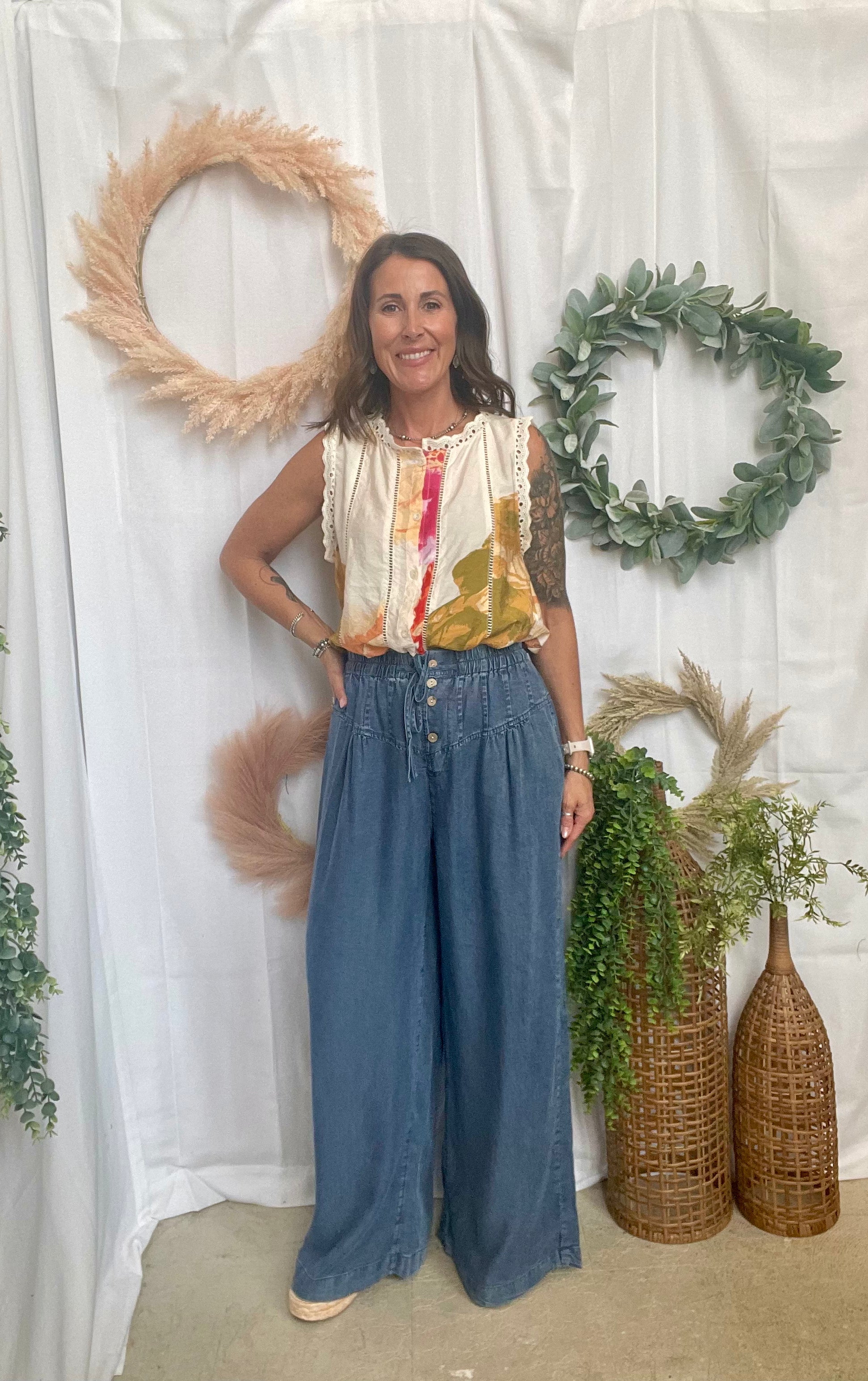 Polly Blue Denim Wide Leg Pants-Pants-cozy co-The Silo Boutique, Women's Fashion Boutique Located in Warren and Grand Forks North Dakota