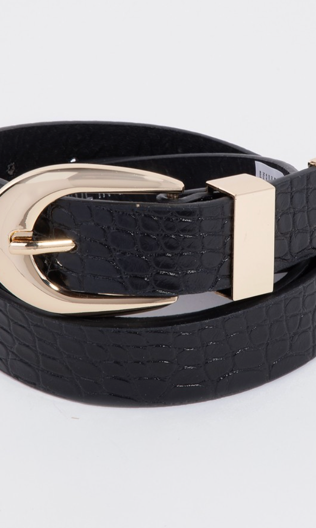 Faux Alligator Belt-Black-Belts-Fame-The Silo Boutique, Women's Fashion Boutique Located in Warren and Grand Forks North Dakota