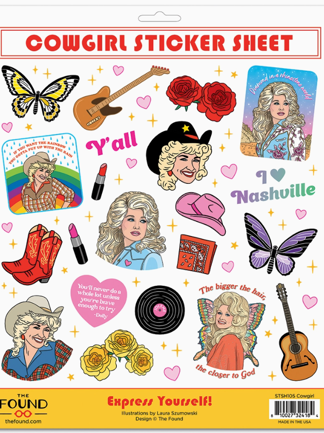 Dolly Cowgirl Sticker Sheet-Stickers-fair-The Silo Boutique, Women's Fashion Boutique Located in Warren and Grand Forks North Dakota