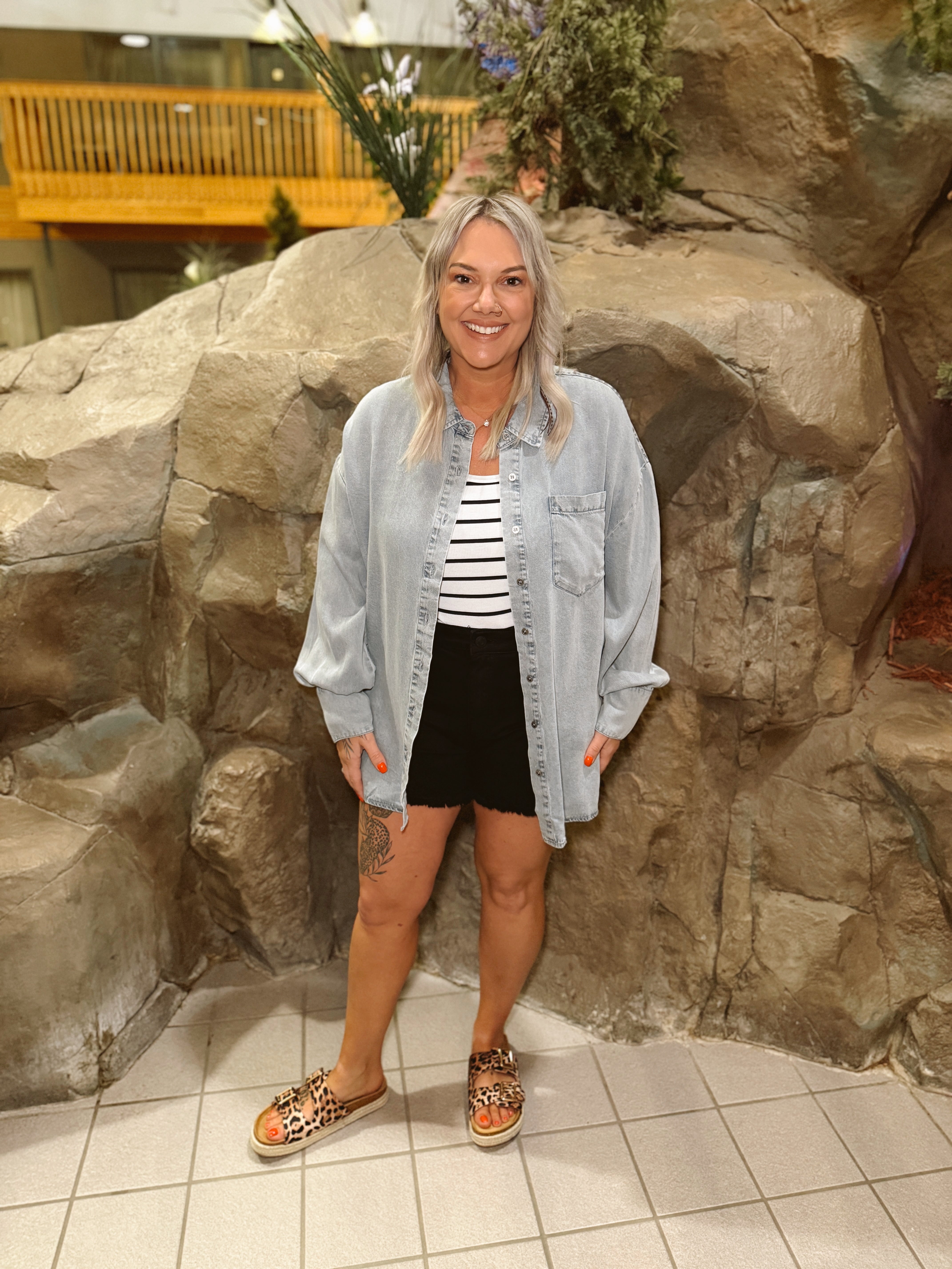 Tencel Oversized Denim Top-Final Sale-Long Sleeve Tops-mystree-The Silo Boutique, Women's Fashion Boutique Located in Warren and Grand Forks North Dakota