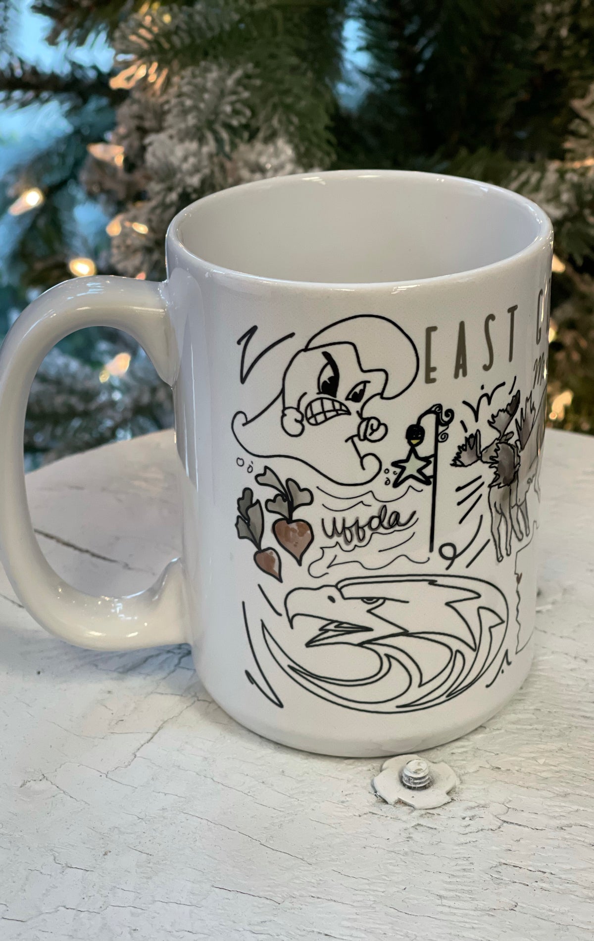East Grand Forks Coffee Mug-Coffee Mugs-ivory and sage-The Silo Boutique, Women's Fashion Boutique Located in Warren and Grand Forks North Dakota