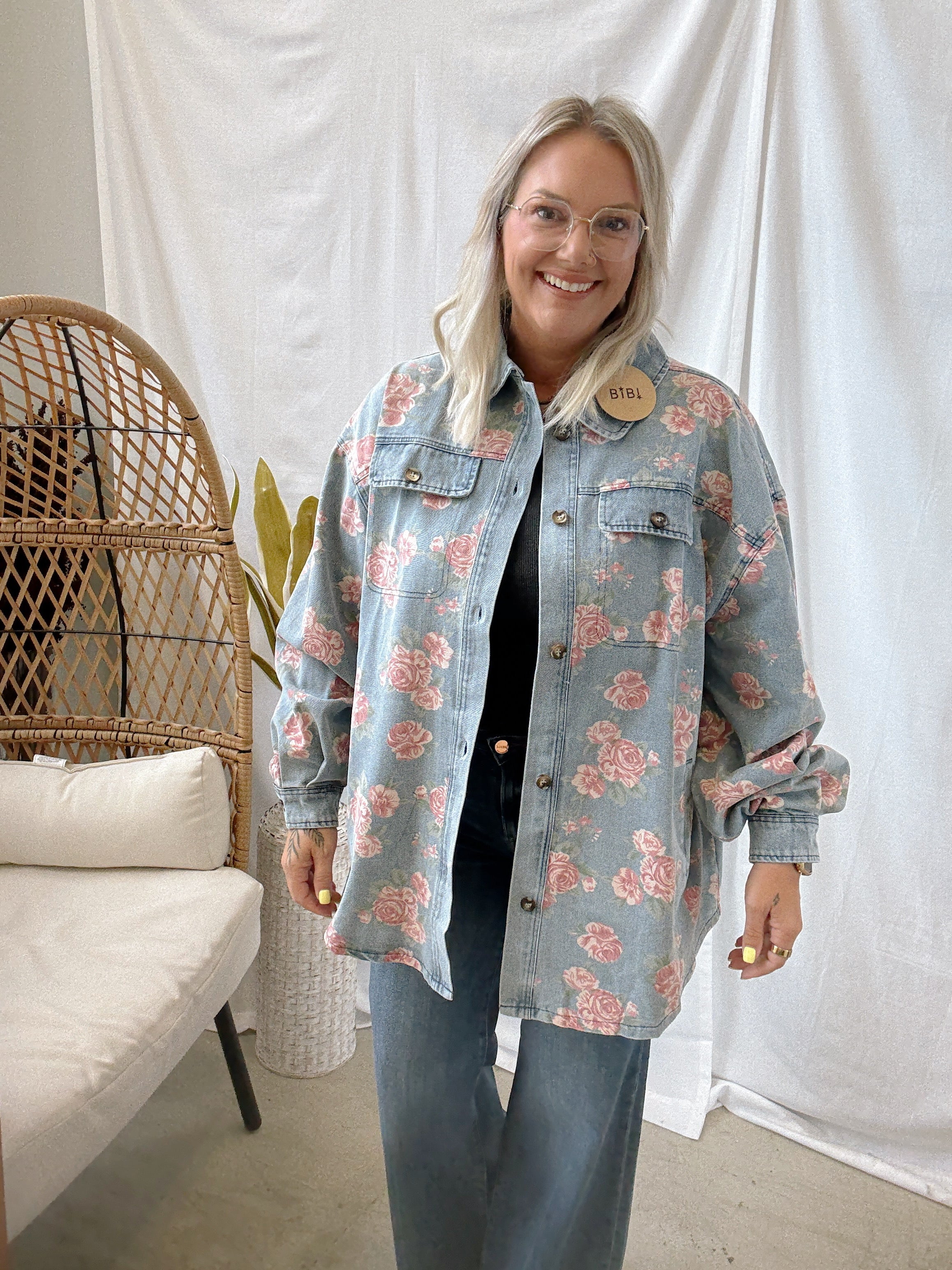 Favorite Floral Denim Shacket-Final Sale-Shackets-bibi-The Silo Boutique, Women's Fashion Boutique Located in Warren and Grand Forks North Dakota