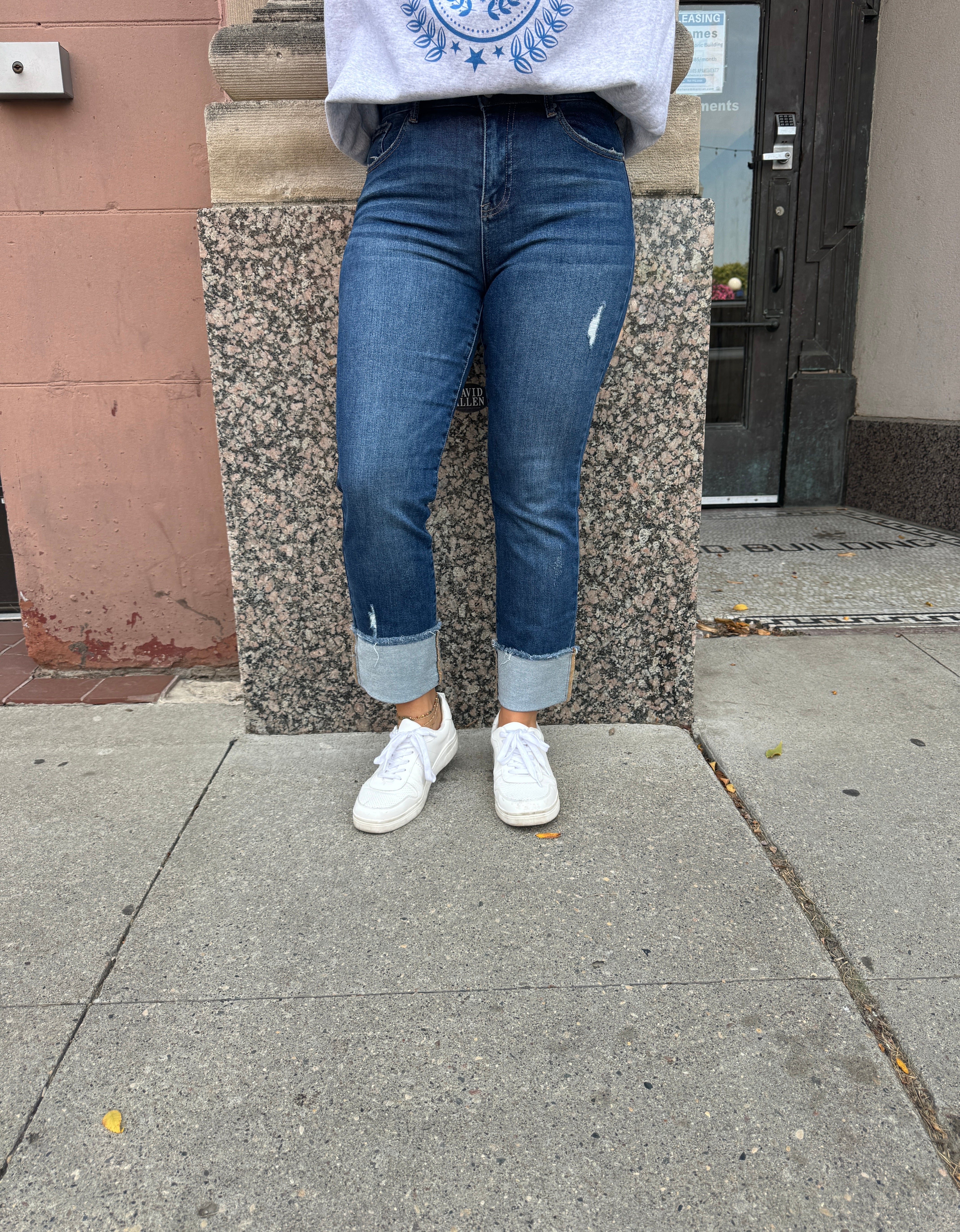 Risen Crop Straight Medium Dark Cuffed Jeans-Jeans-risen-The Silo Boutique, Women's Fashion Boutique Located in Warren and Grand Forks North Dakota