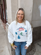 White Apres Ski Club Sweatshirt-Sweaters-panache-The Silo Boutique, Women's Fashion Boutique Located in Warren and Grand Forks North Dakota