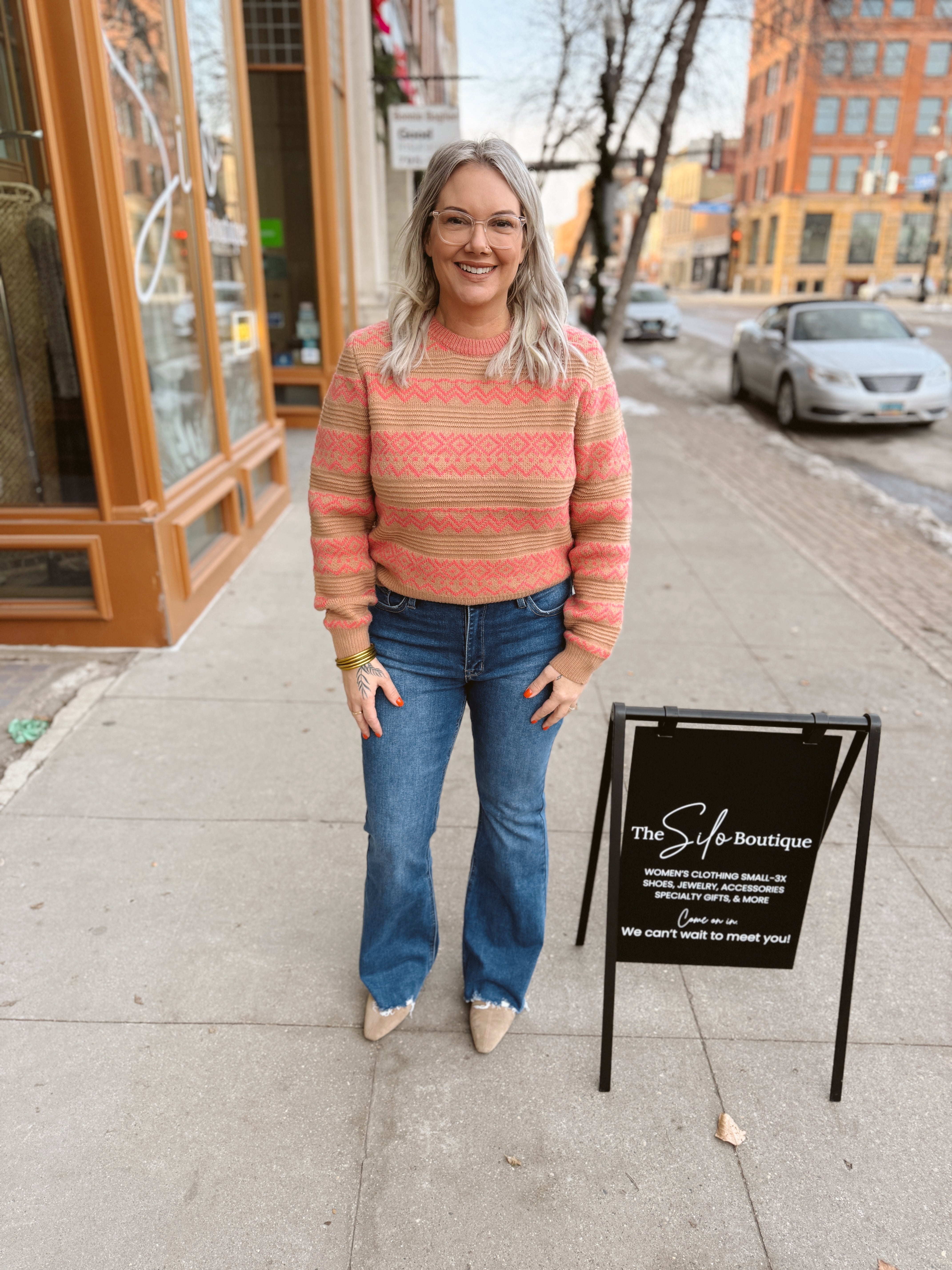 Geo Striped Sweater-Sweaters-&merci-The Silo Boutique, Women's Fashion Boutique Located in Warren and Grand Forks North Dakota