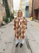 Camel Plaid Long Shacket-Final Sale-Shackets-mystree-The Silo Boutique, Women's Fashion Boutique Located in Warren and Grand Forks North Dakota